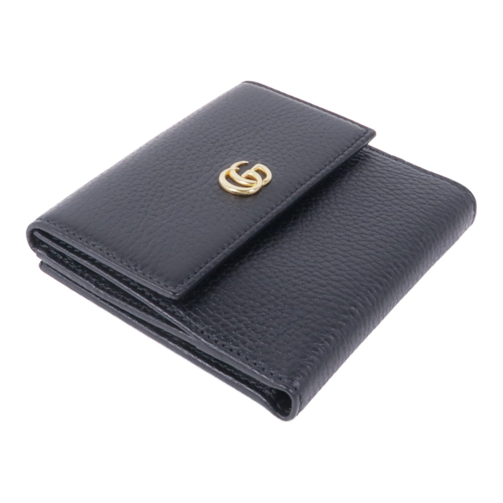 GUCCI GG GHW Wallet 456122 Calfskin Leather Black