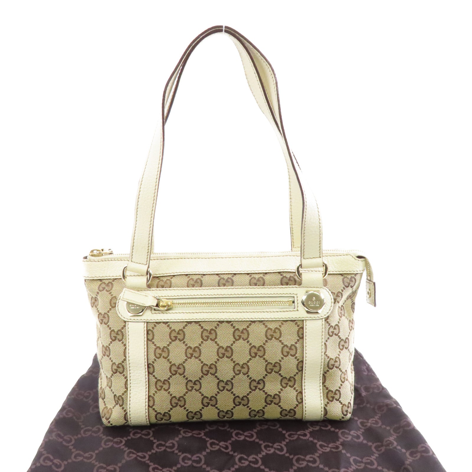 GUCCI 帆布/皮革Shoulder Bag金扣肩背袋啡色/啡色