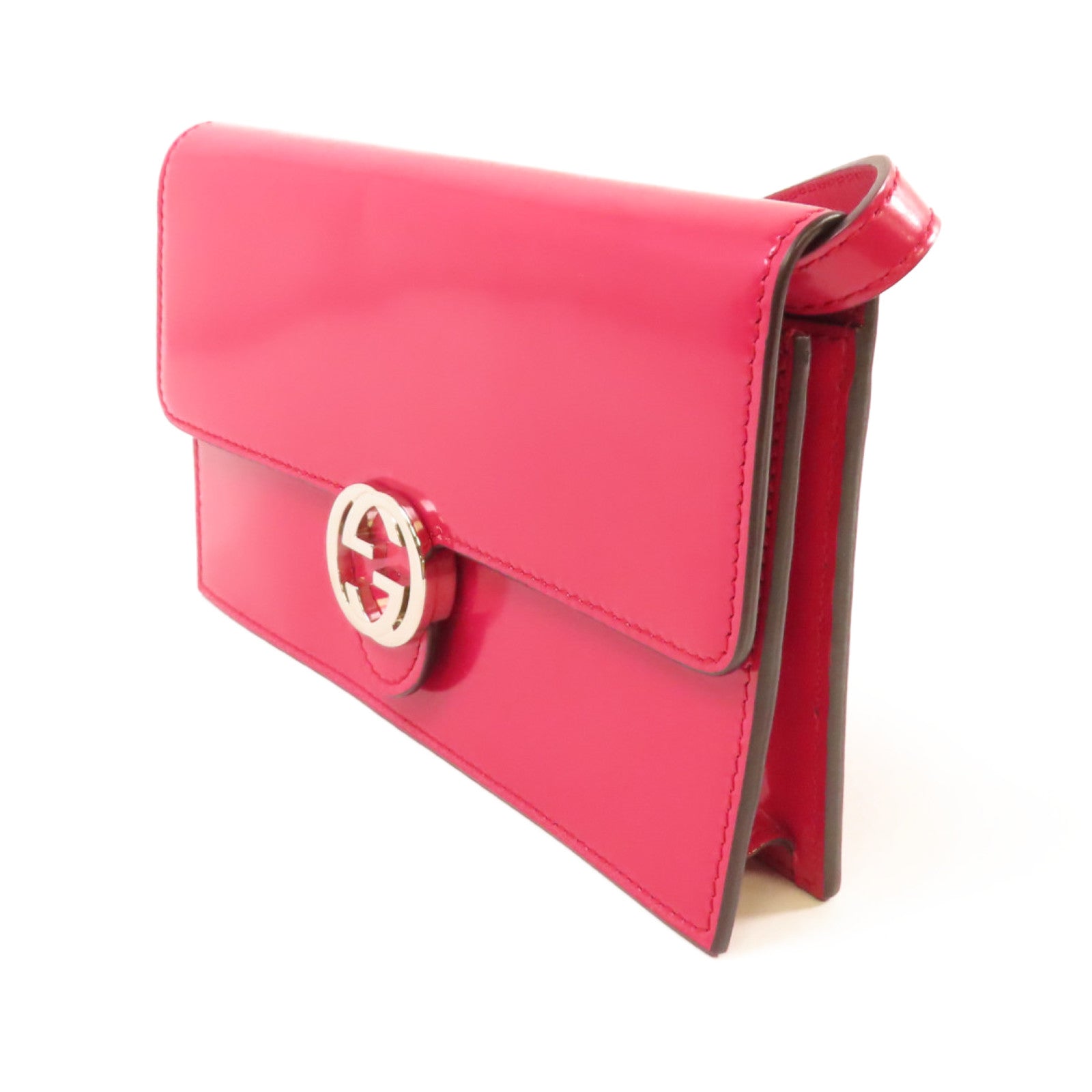 GUCCI 漆皮皮革Wallet On Shoulder Bag金扣肩背袋紫粉色