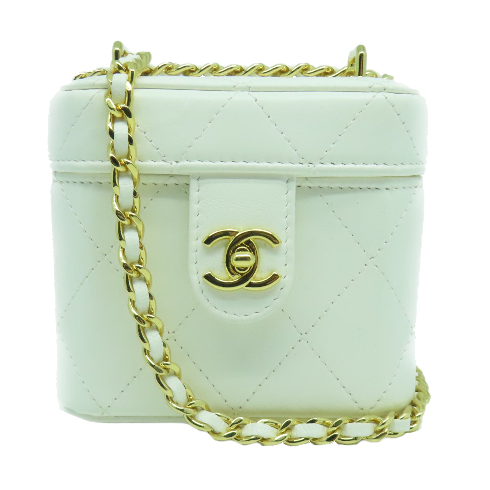 CHANEL 【激減優惠】菱格牛皮皮革Chain Shoulder Bag金扣鏈帶肩背袋白色