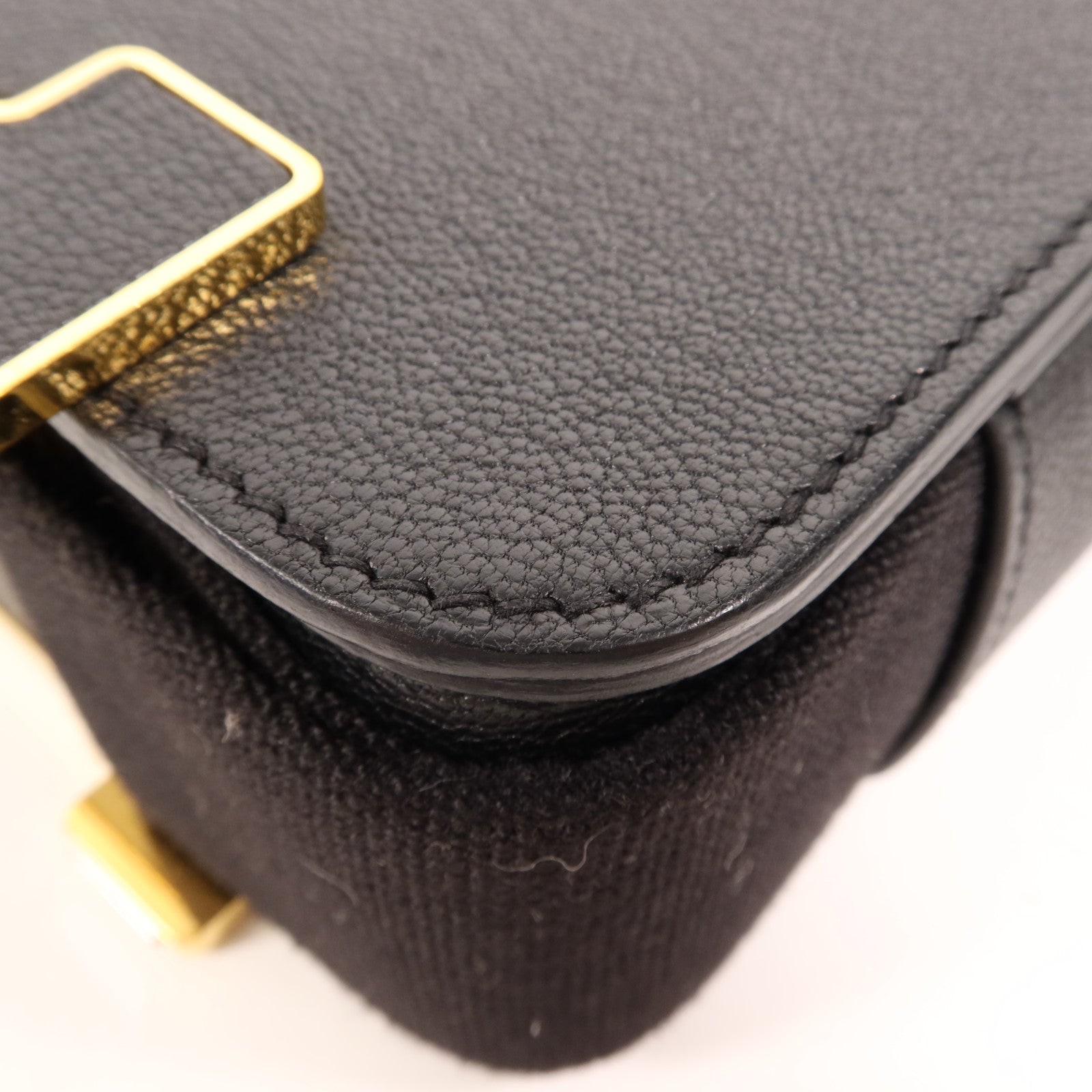 HERMES Chevre皮革Geta金扣肩背袋Noir