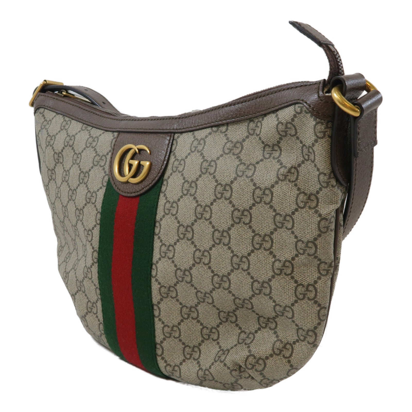 GUCCI 塗層帆布金扣肩背袋啡色