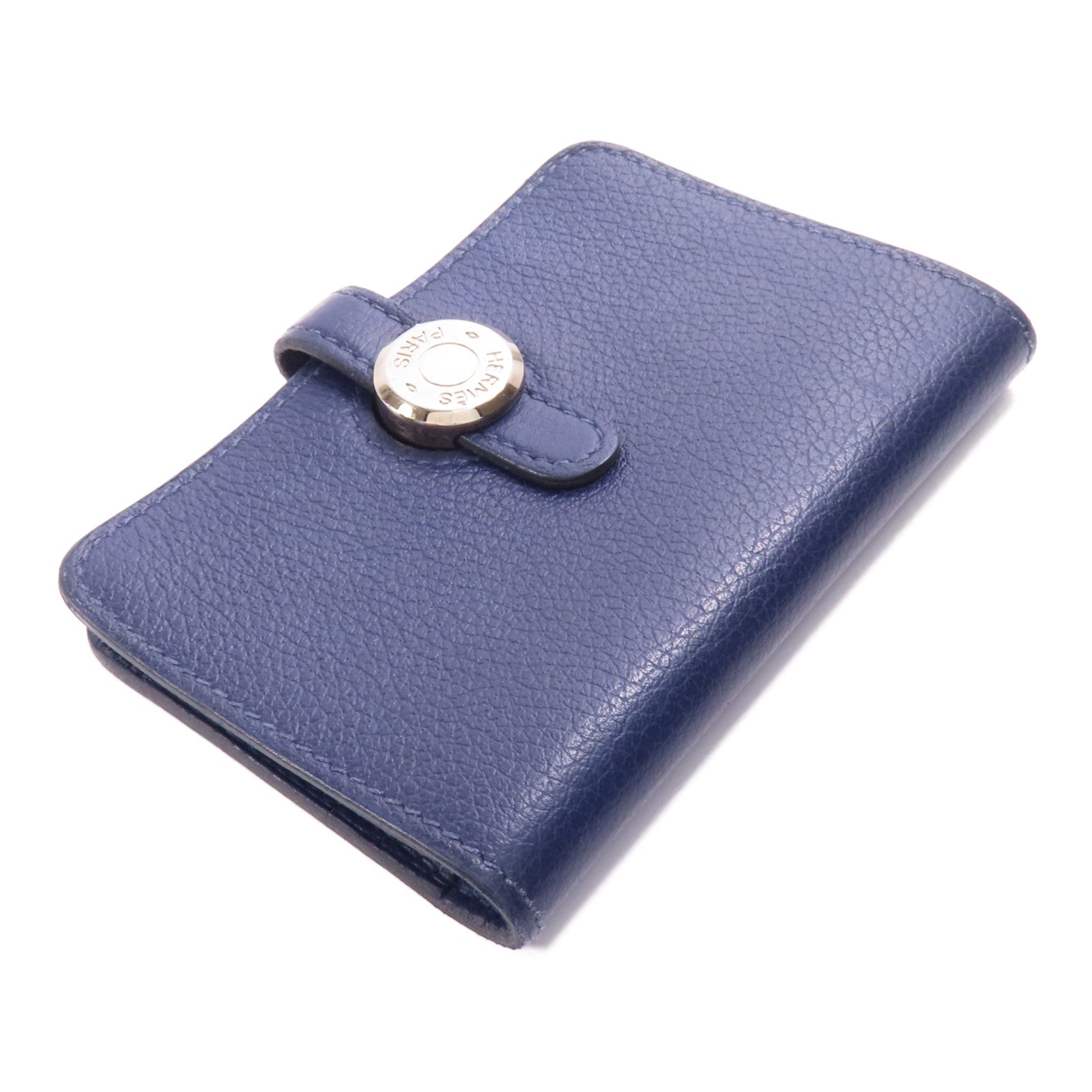 HERMES Clemence皮革Card Case銀扣卡片套Bleu Indigo