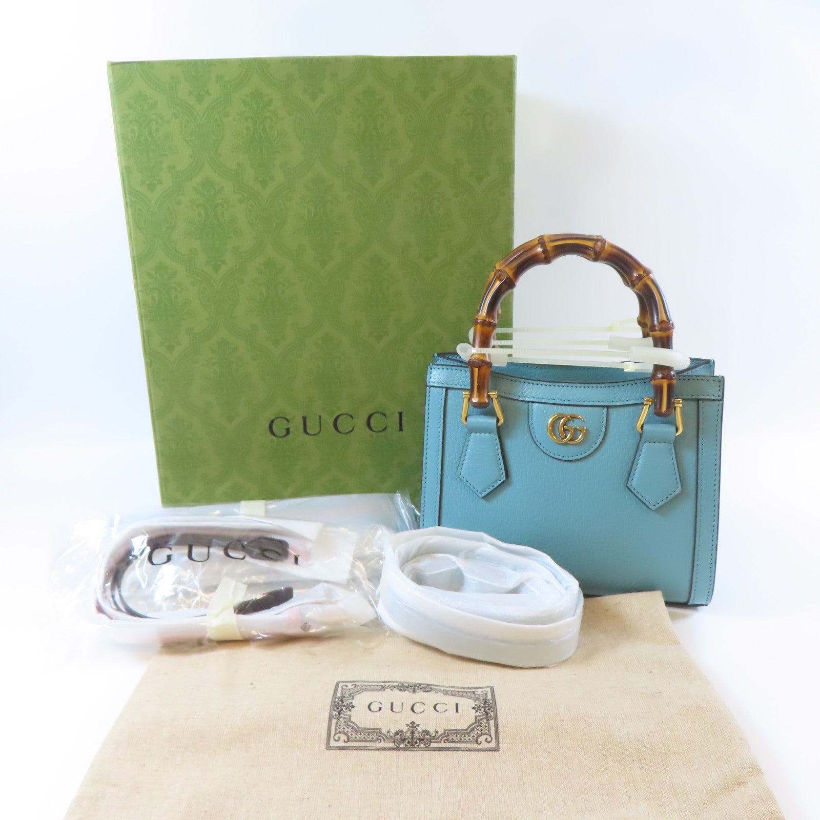 GUCCI 牛皮皮革Diana Mini Tote 2 Way Shoulder Bag金扣手挽肩背兩用袋藍色