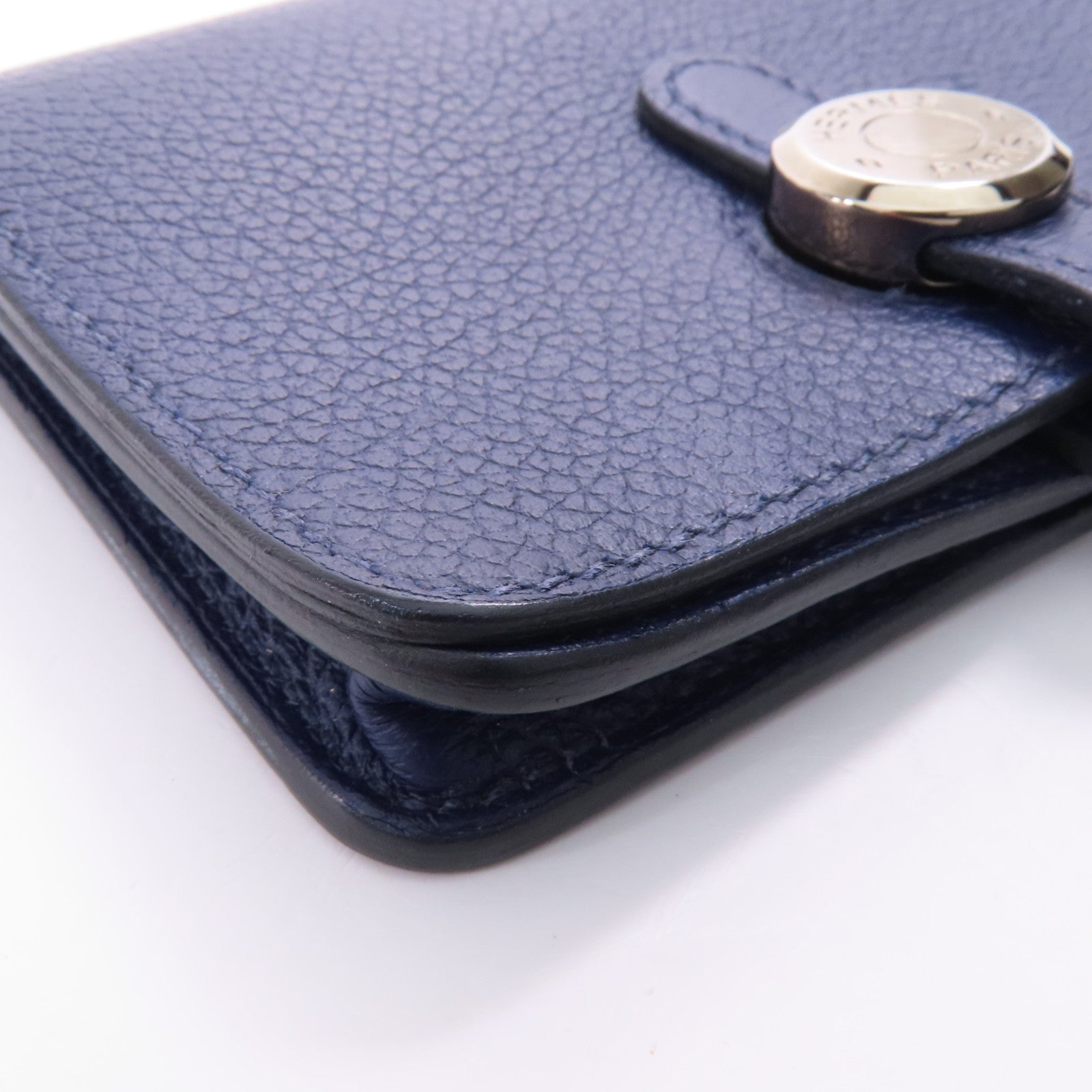 HERMES Clemence皮革Card Case銀扣卡片套Bleu Indigo
