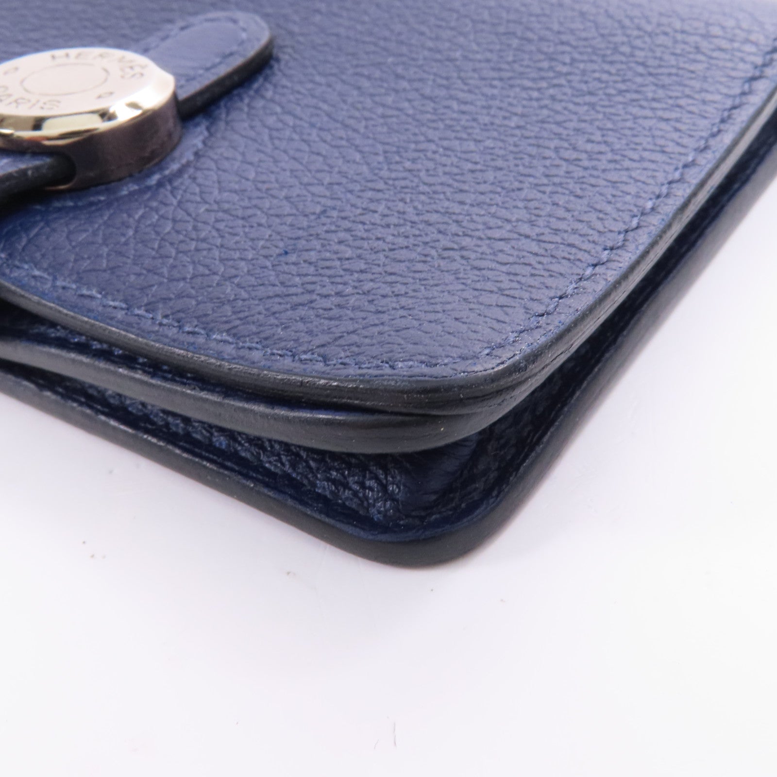 HERMES Clemence皮革Card Case銀扣卡片套Bleu Indigo