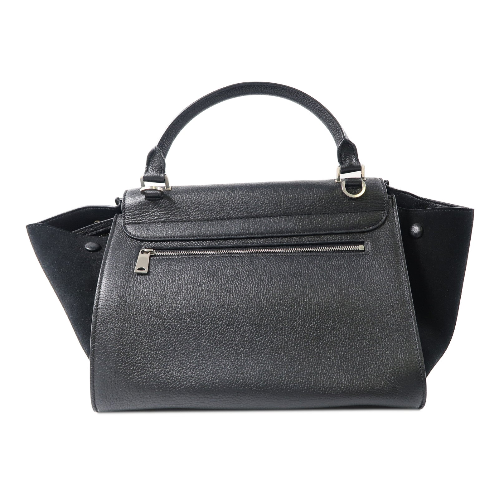 CELINE 牛皮皮革Trapeze銀扣手挽肩背兩用袋黑色