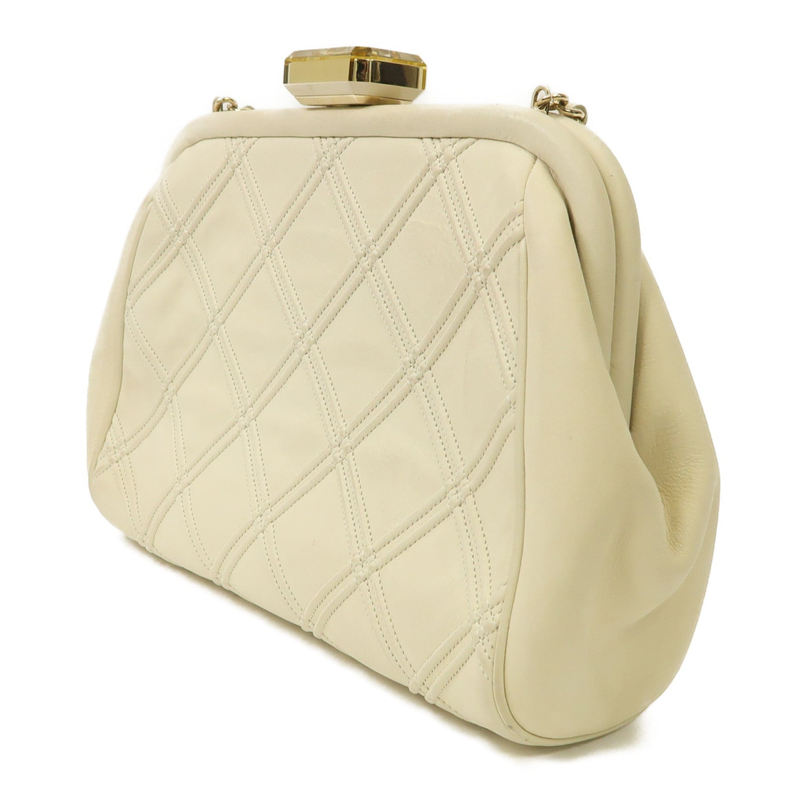 CHANEL 【激減優惠】菱格羊皮皮革Clutch Bag金扣鏈帶肩背袋米色