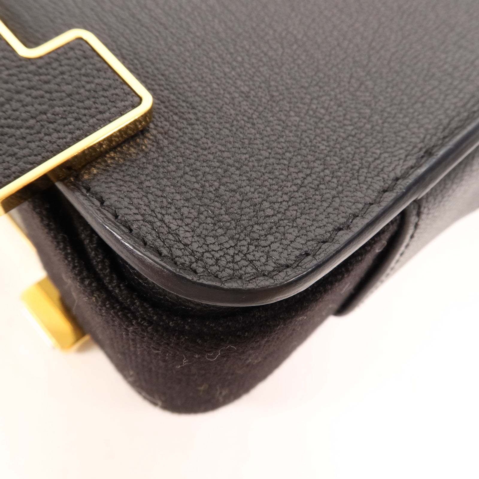 HERMES Chevre皮革Geta金扣肩背袋Noir