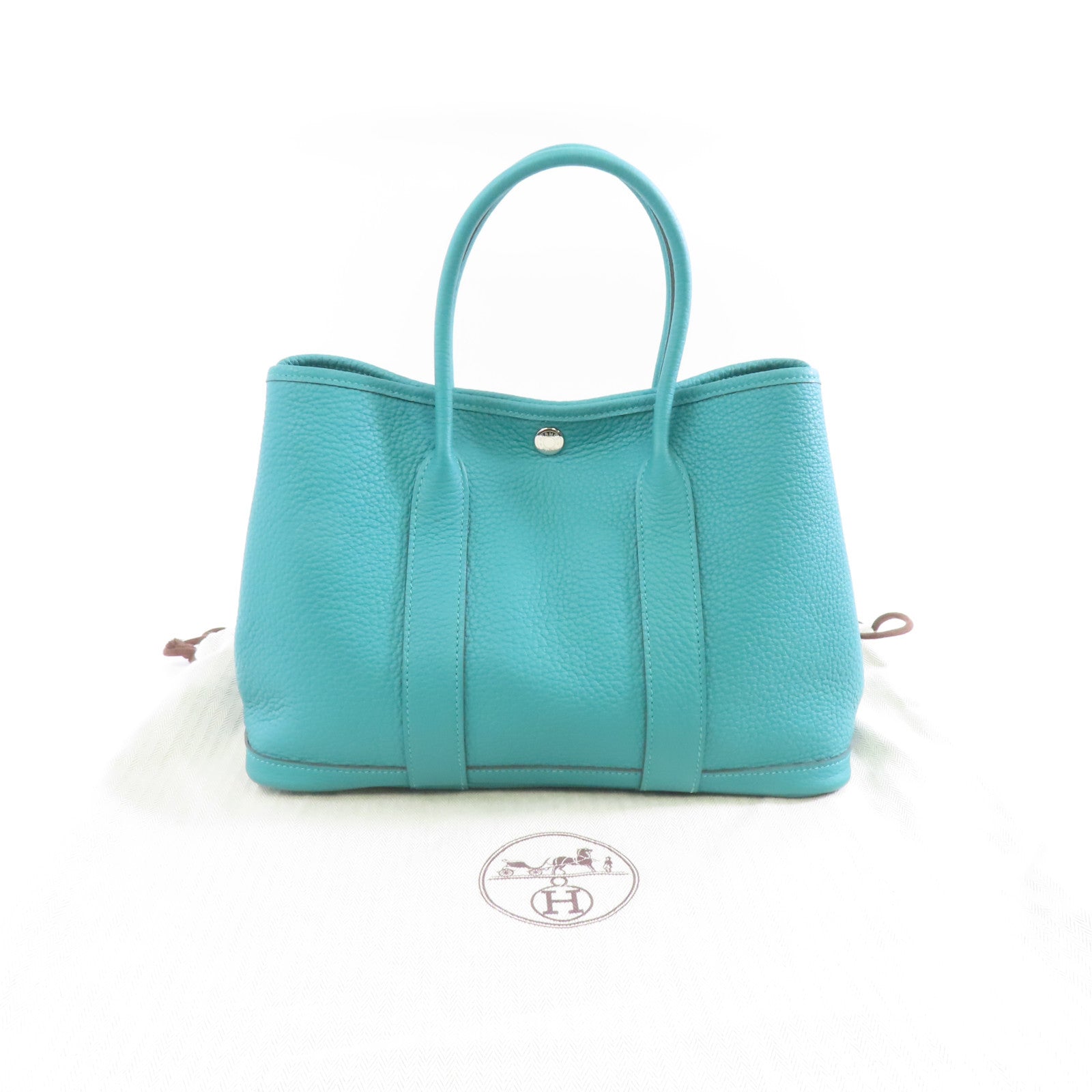 HERMES Negonda皮革Garden Party TPM銀扣手挽袋Vert Jade/綠色