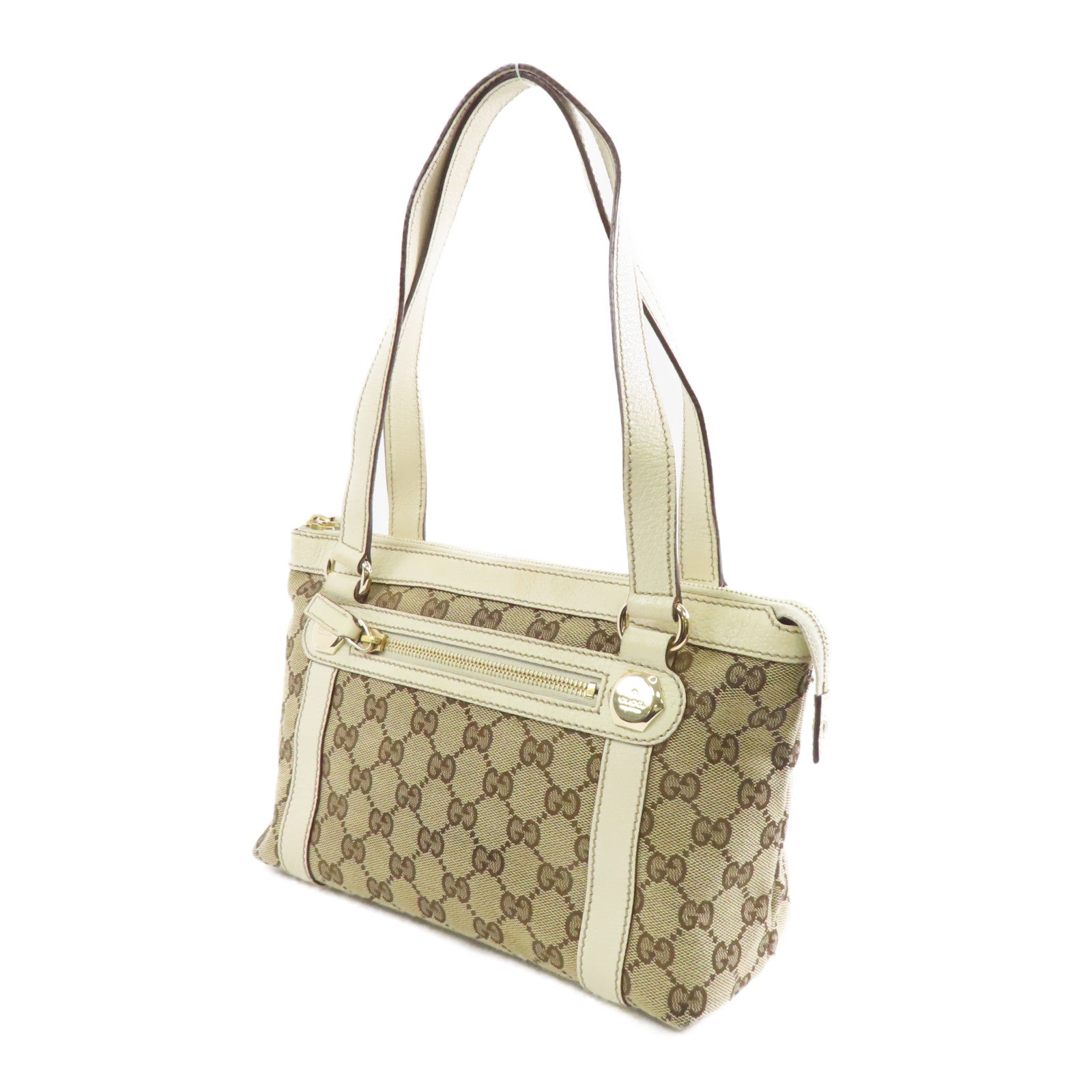 GUCCI 帆布/皮革Shoulder Bag金扣肩背袋啡色/啡色