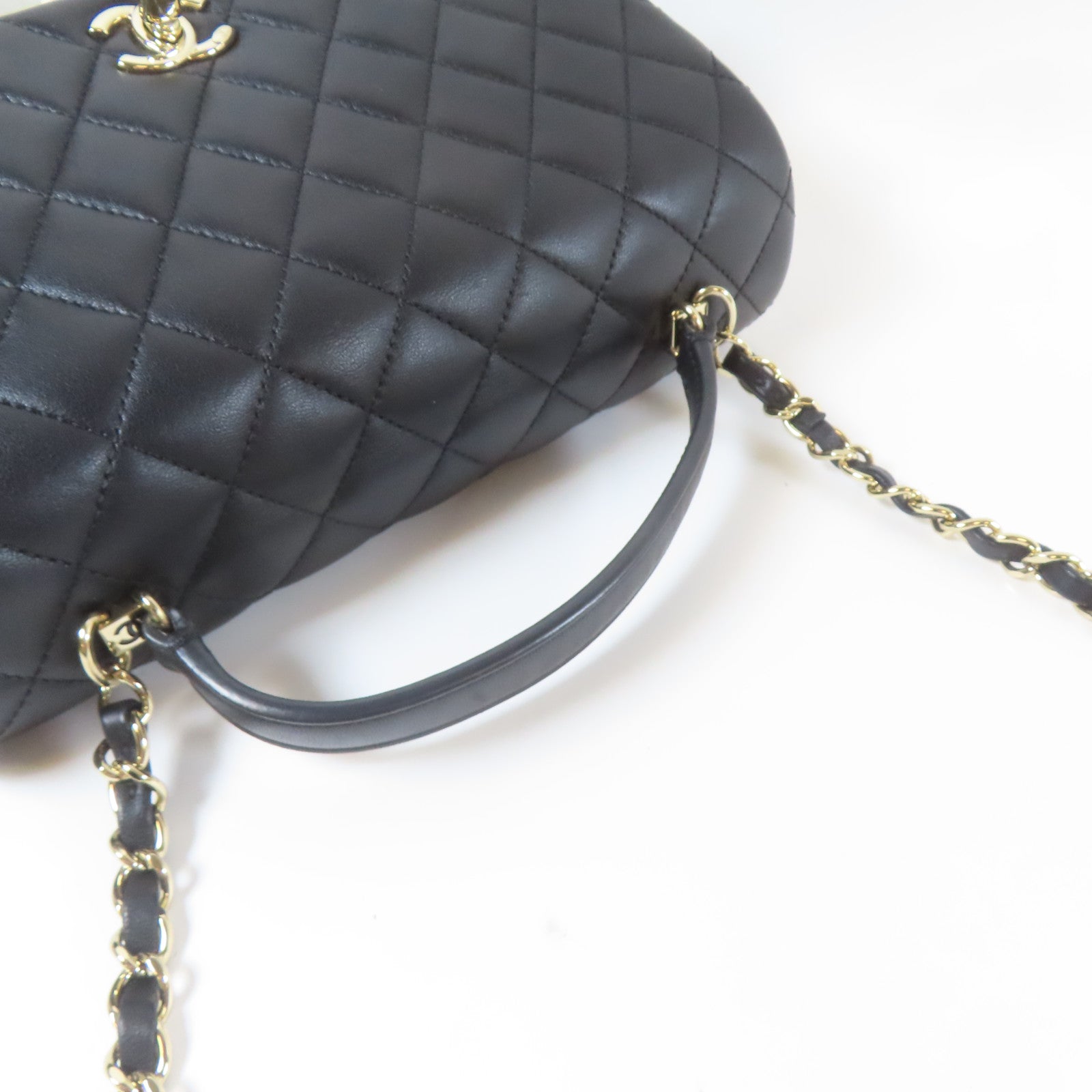CHANEL 菱格牛皮皮革2 Way Shoulder Bag金扣手挽肩背兩用袋黑色
