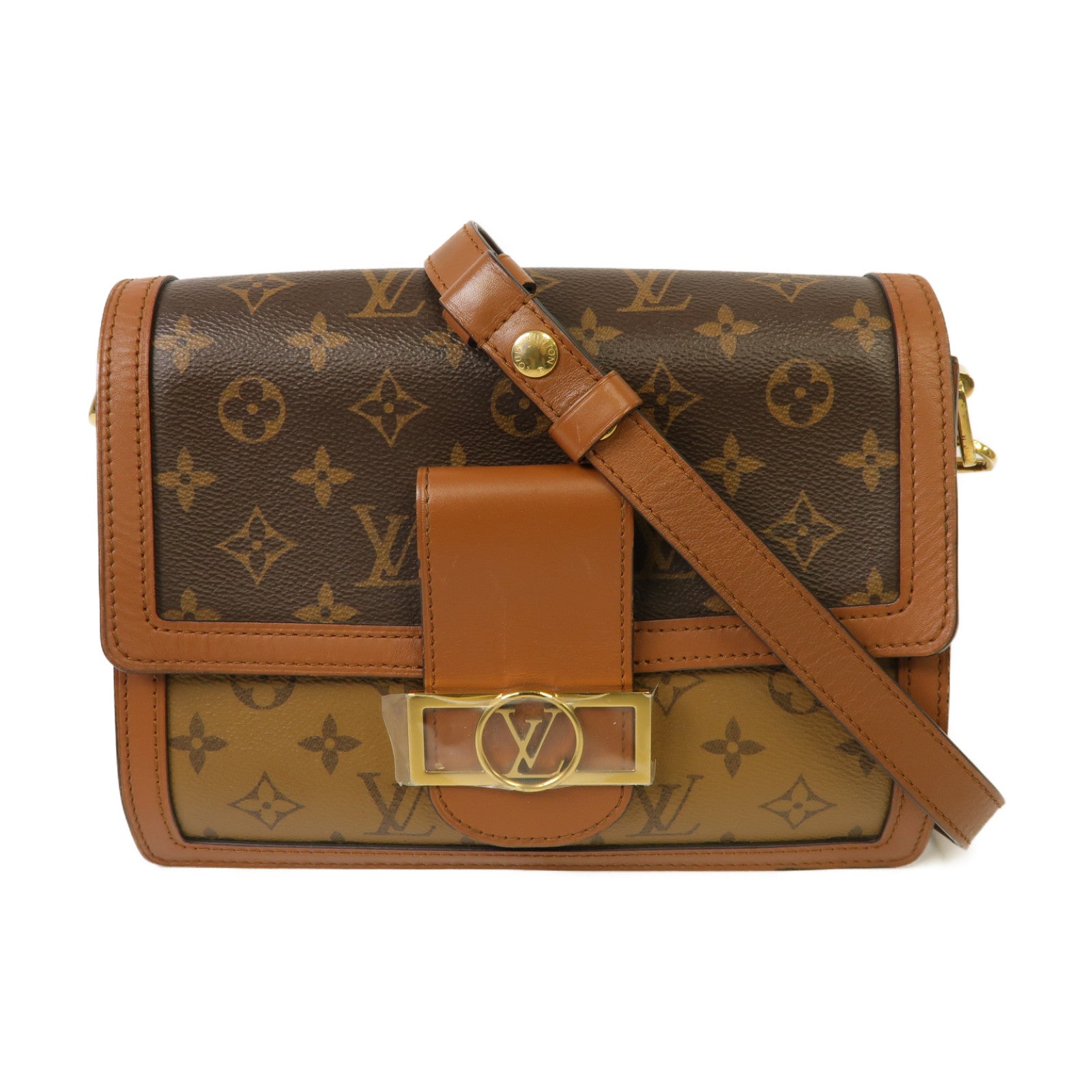 LOUIS VUITTON 【激減優惠】Monogram Reverse Dauphine金扣肩背袋棕色