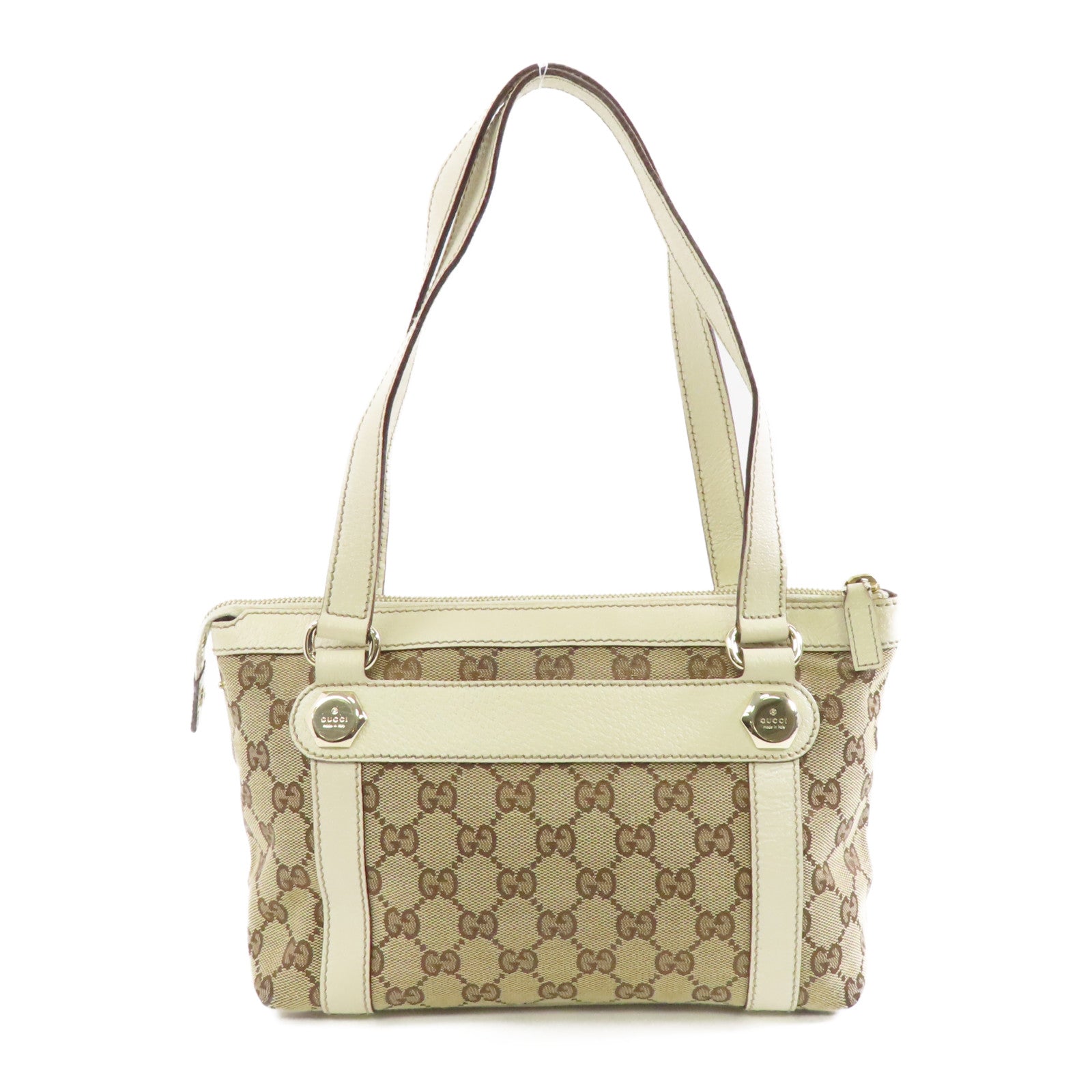 GUCCI 帆布/皮革Shoulder Bag金扣肩背袋啡色/啡色