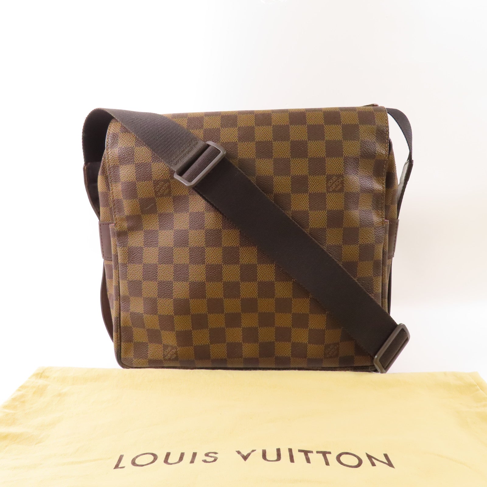 LOUIS VUITTON 【激減優惠】Damier Naviglio金扣肩背袋棕色