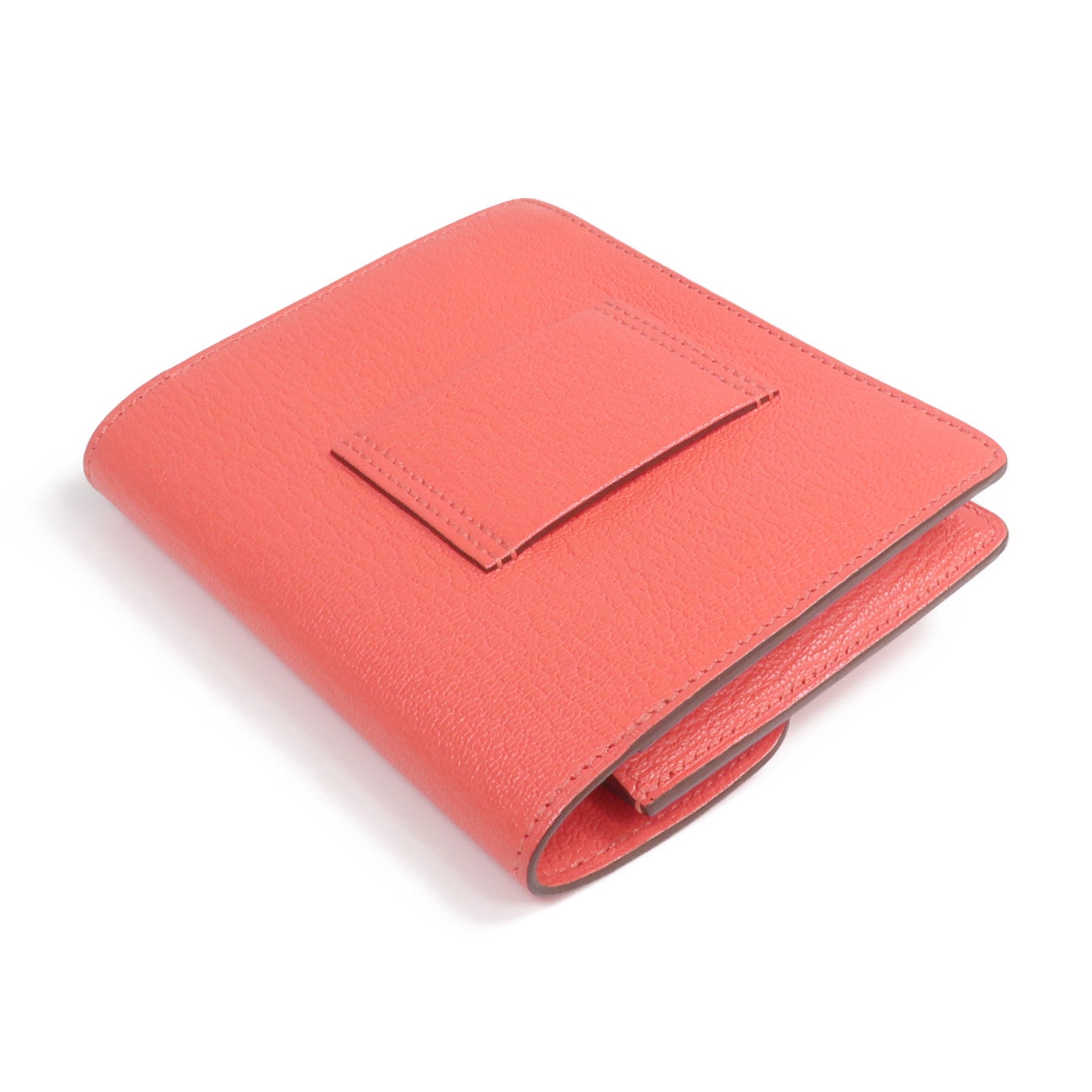 HERMES Chevre皮革Roulis Slim Wallet銀扣錢包Rose Texas
