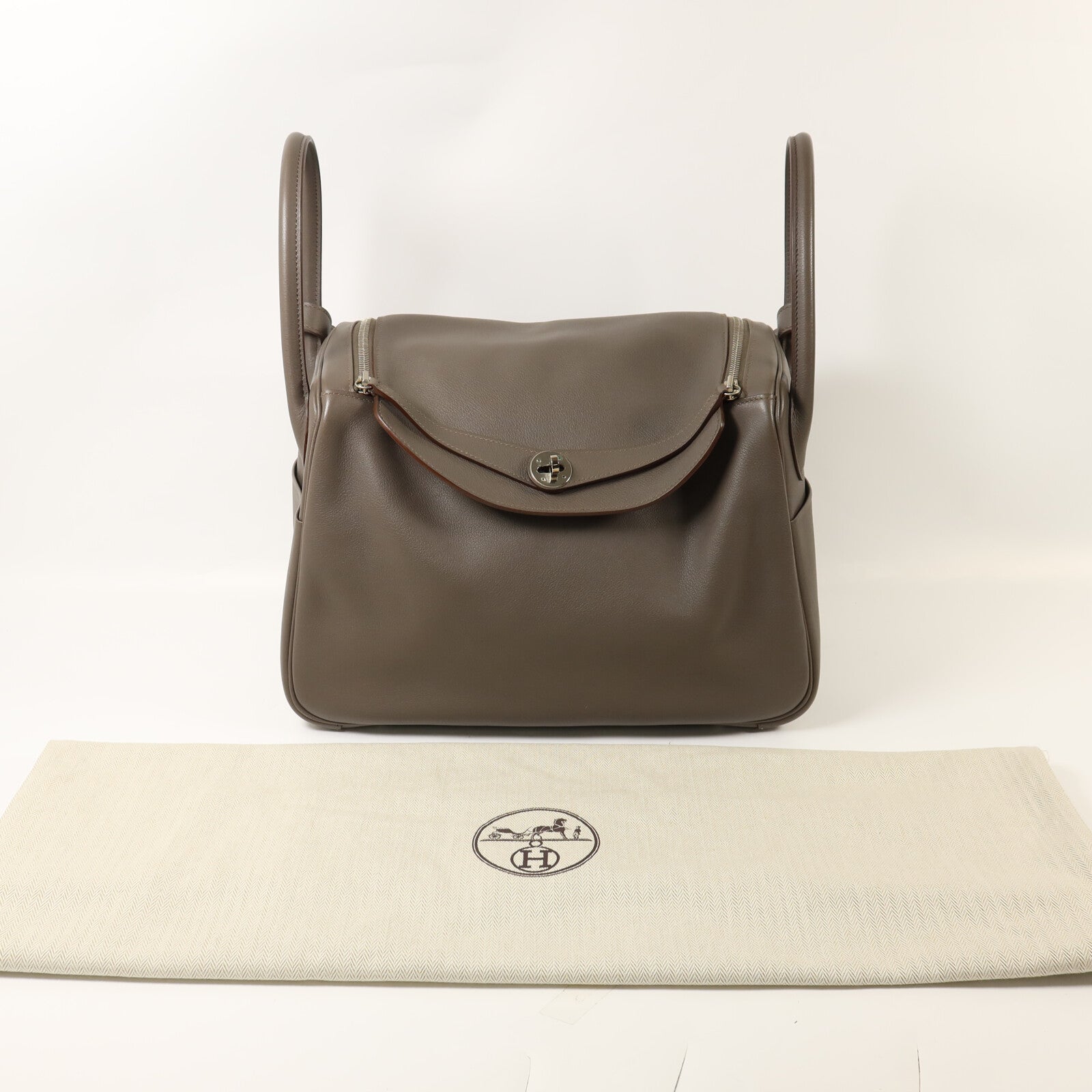 HERMES Evercolor皮革Lindy 34手挽肩背兩用袋Etain