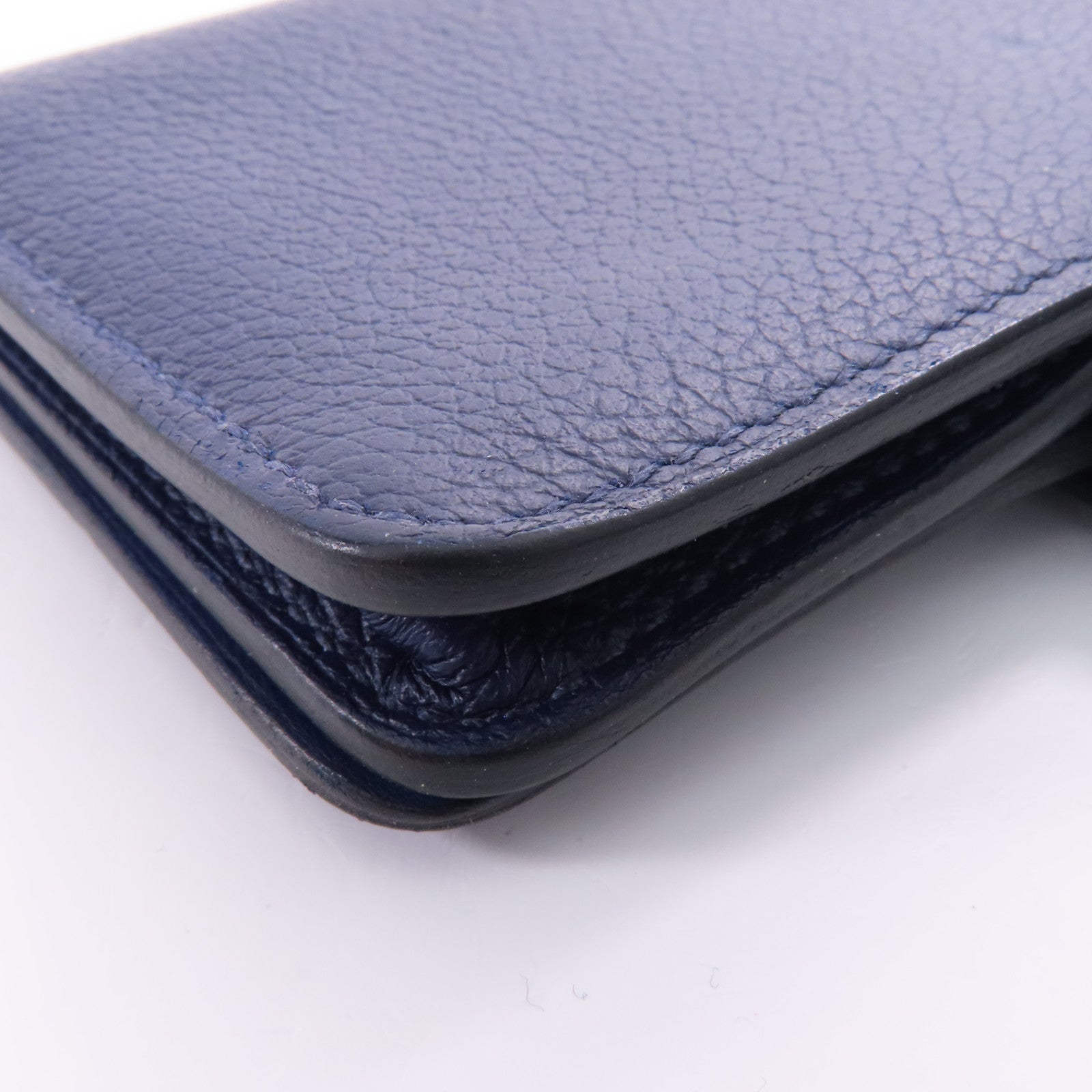 HERMES Clemence皮革Card Case銀扣卡片套Bleu Indigo