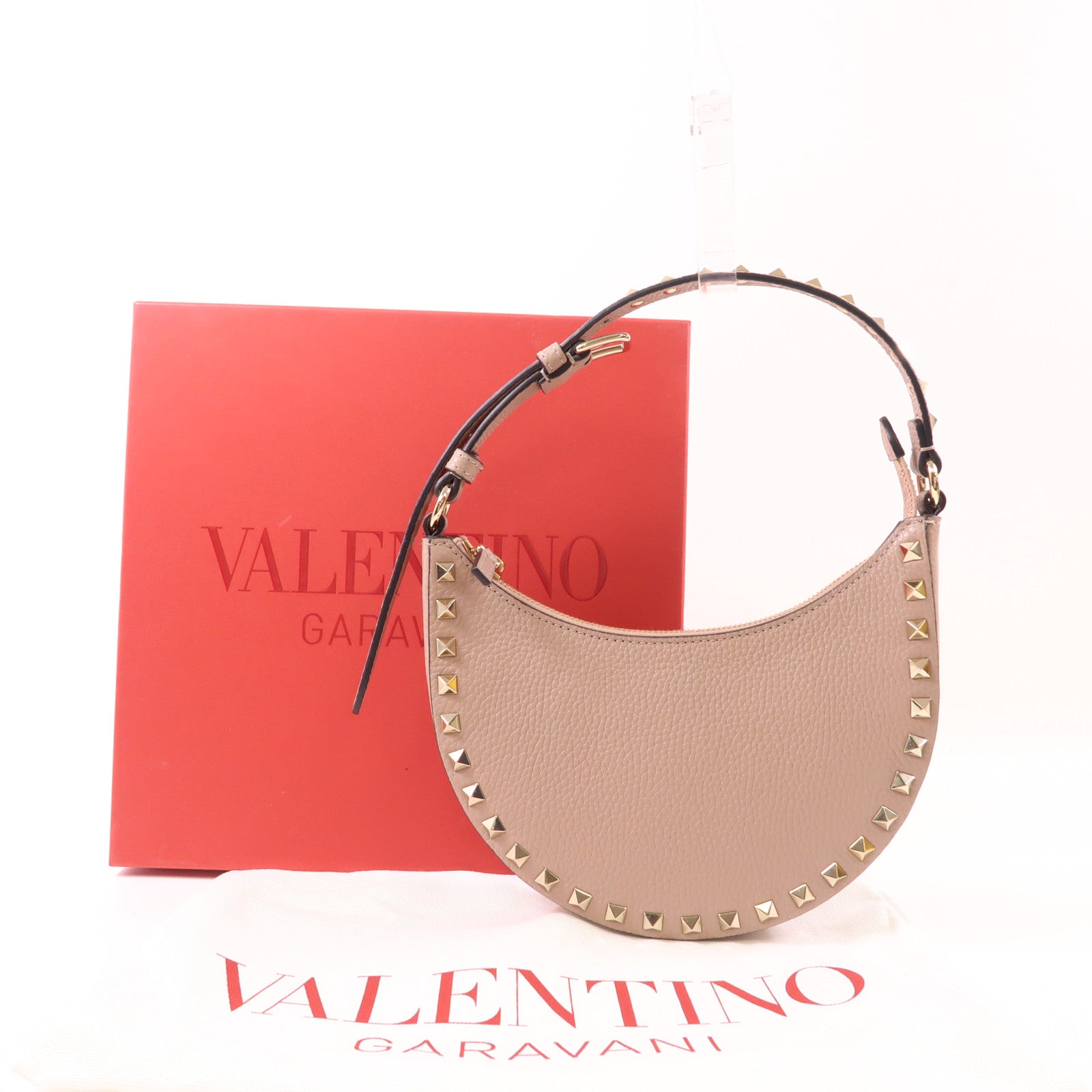 Valentino GHW Mini Rockstud Hobo Bag Handbag Calfskin Leather 6W2P0AI7VSH P45