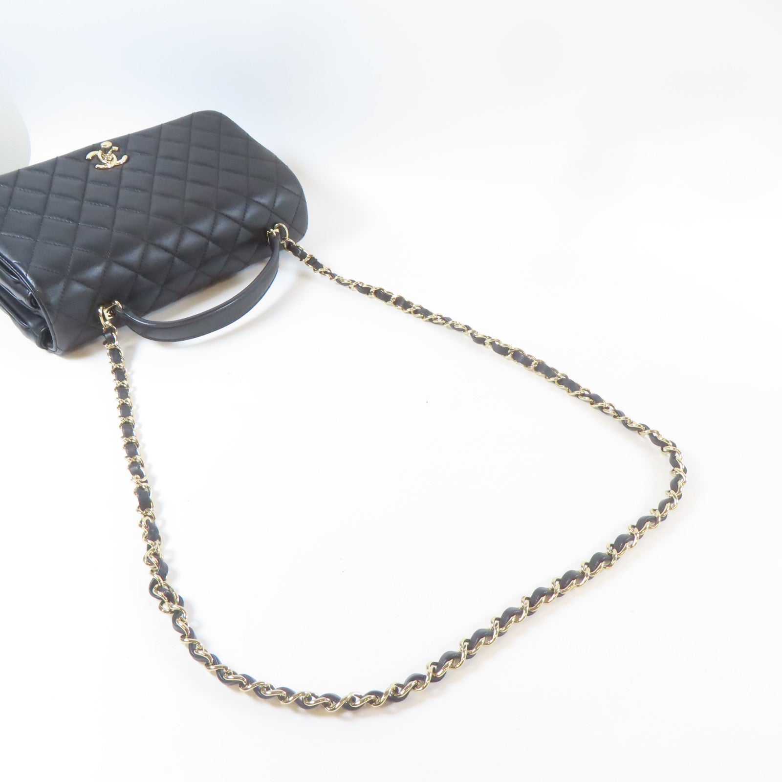 CHANEL 菱格牛皮皮革2 Way Shoulder Bag金扣手挽肩背兩用袋黑色