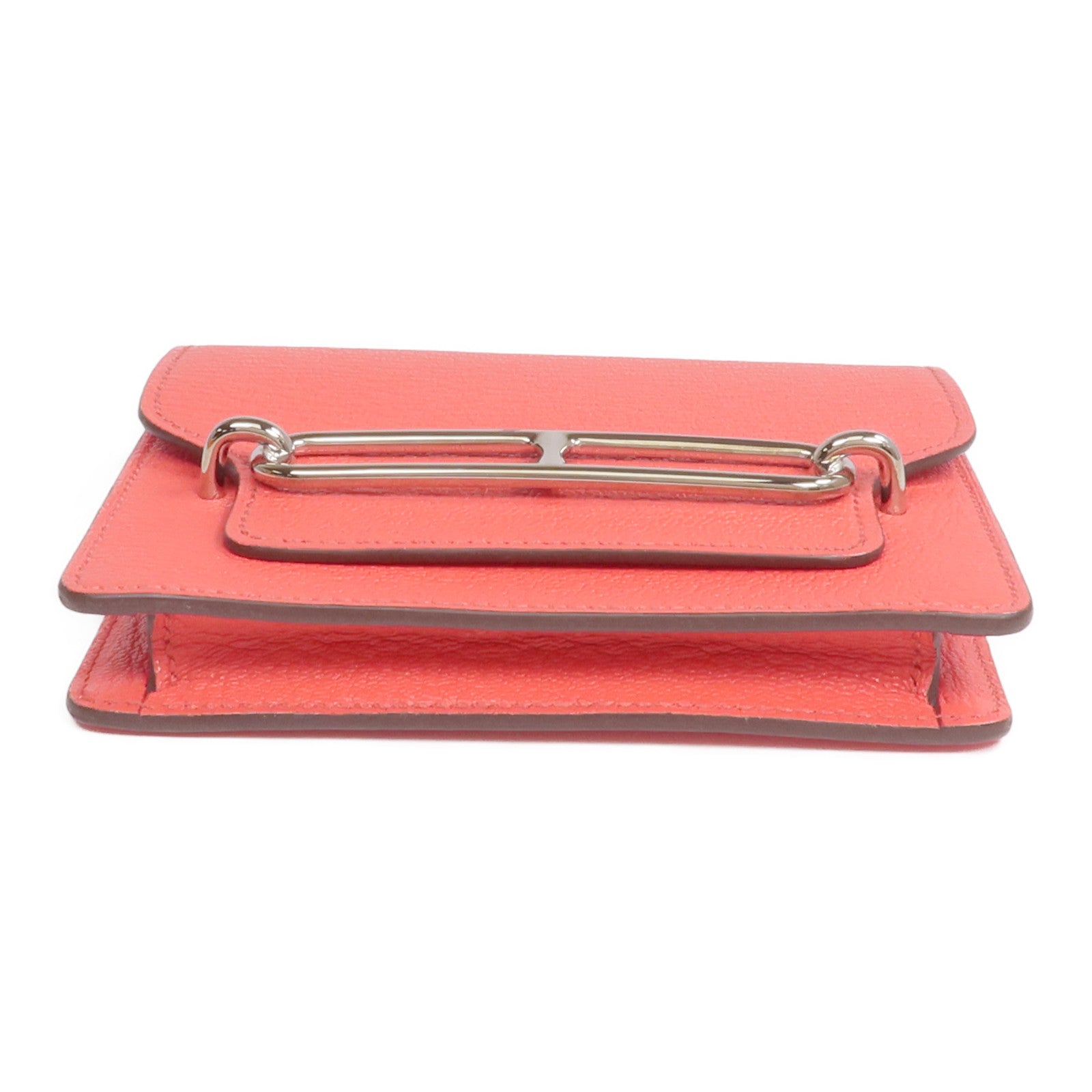 HERMES Chevre皮革Roulis Slim Wallet銀扣錢包Rose Texas