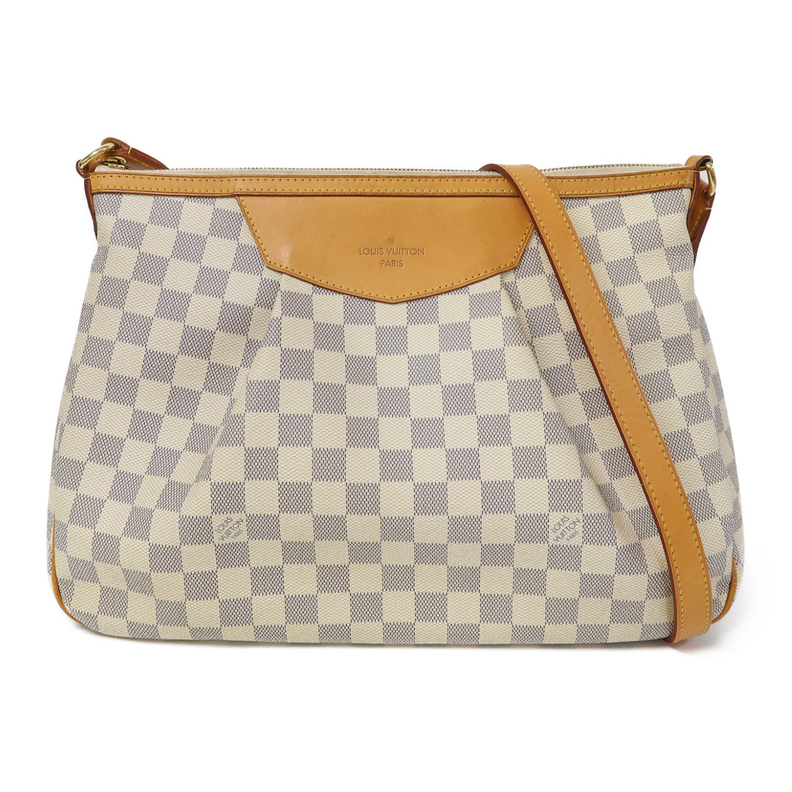 LOUIS VUITTON Damier Azur Siracusa MM金扣肩背袋白色