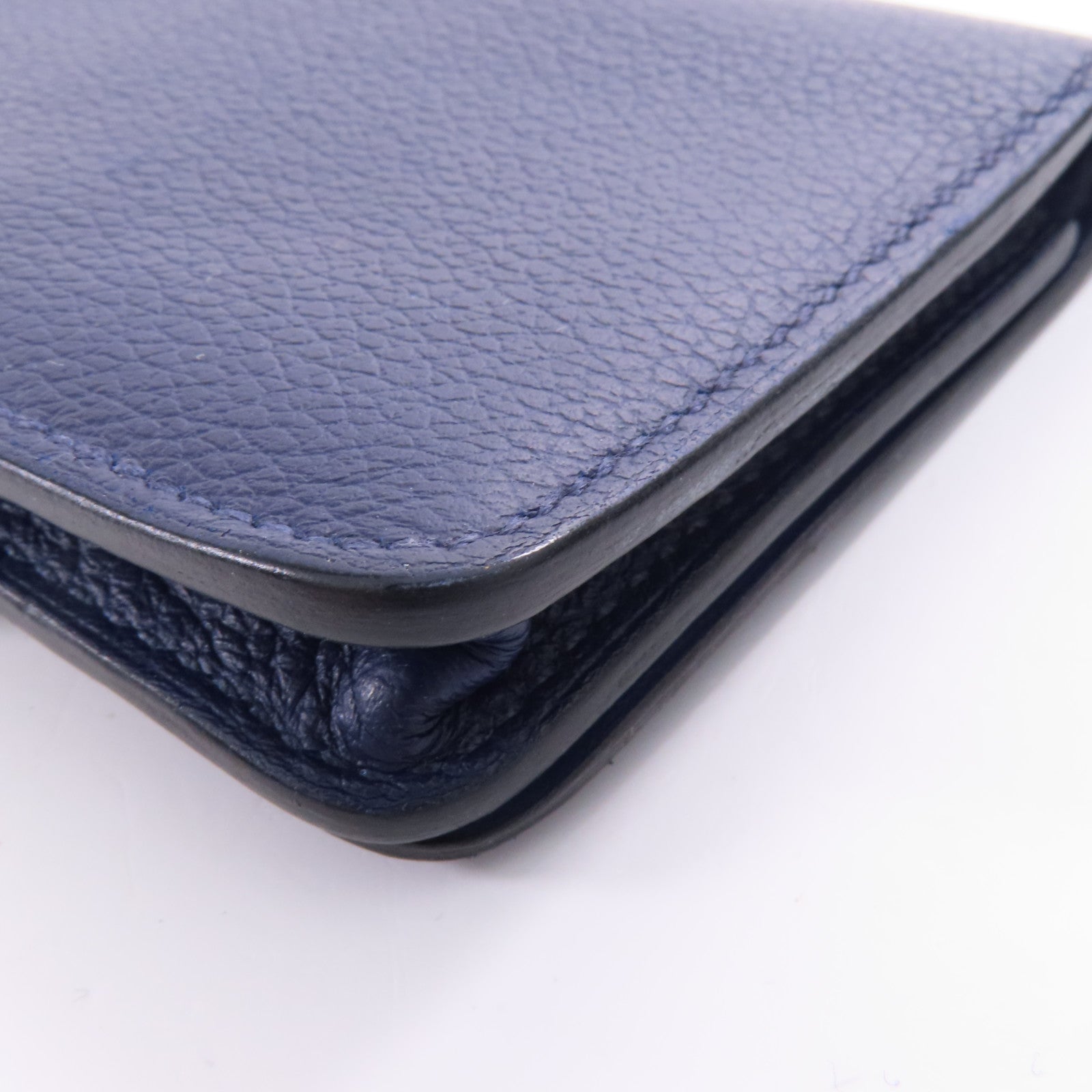 HERMES Clemence皮革Card Case銀扣卡片套Bleu Indigo