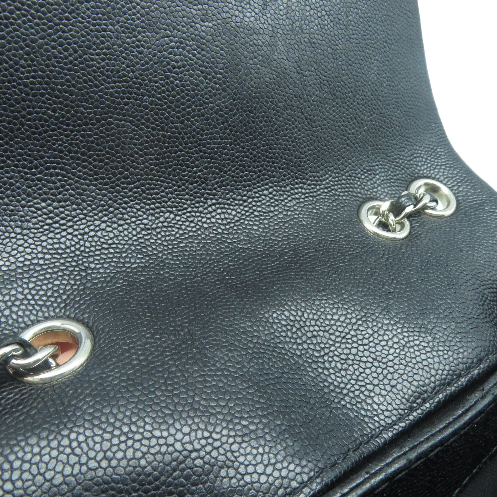 CHANEL 菱格Caviar皮革Chain Shoulder銀扣鏈帶肩背袋黑色