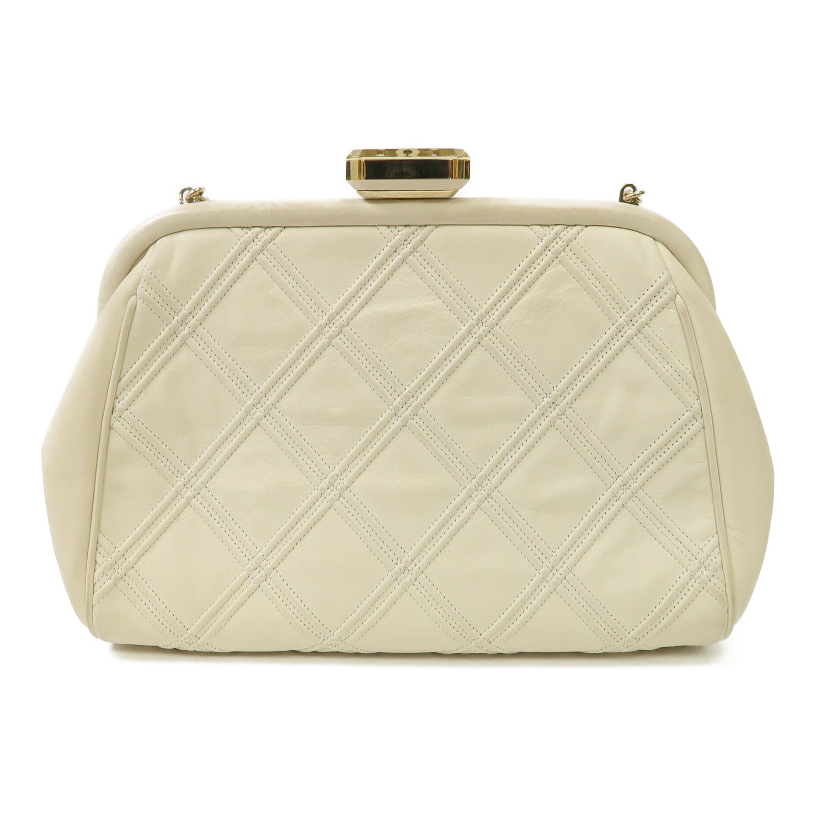 CHANEL 【激減優惠】菱格羊皮皮革Clutch Bag金扣鏈帶肩背袋米色