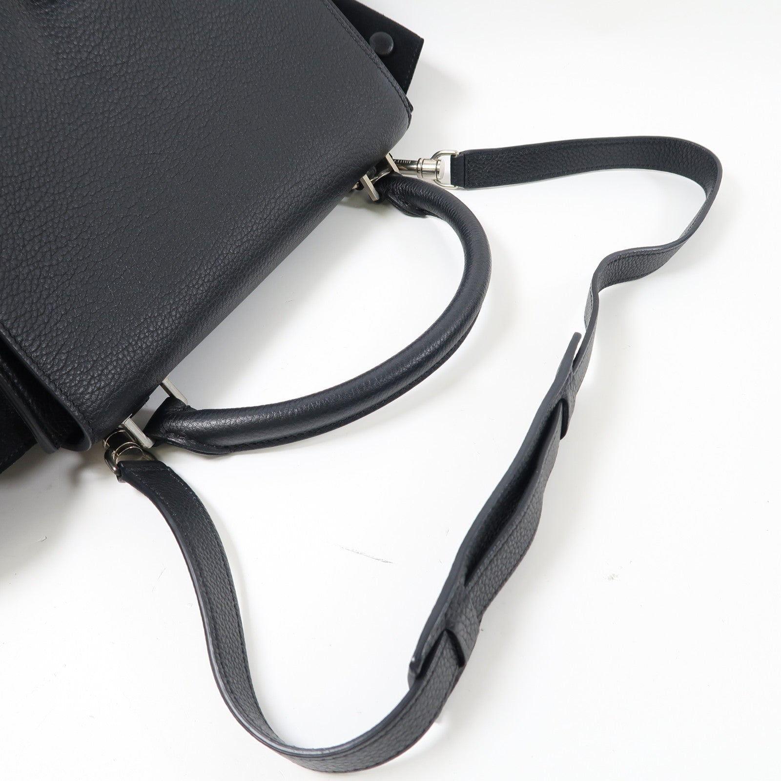 CELINE 牛皮皮革Trapeze銀扣手挽肩背兩用袋黑色