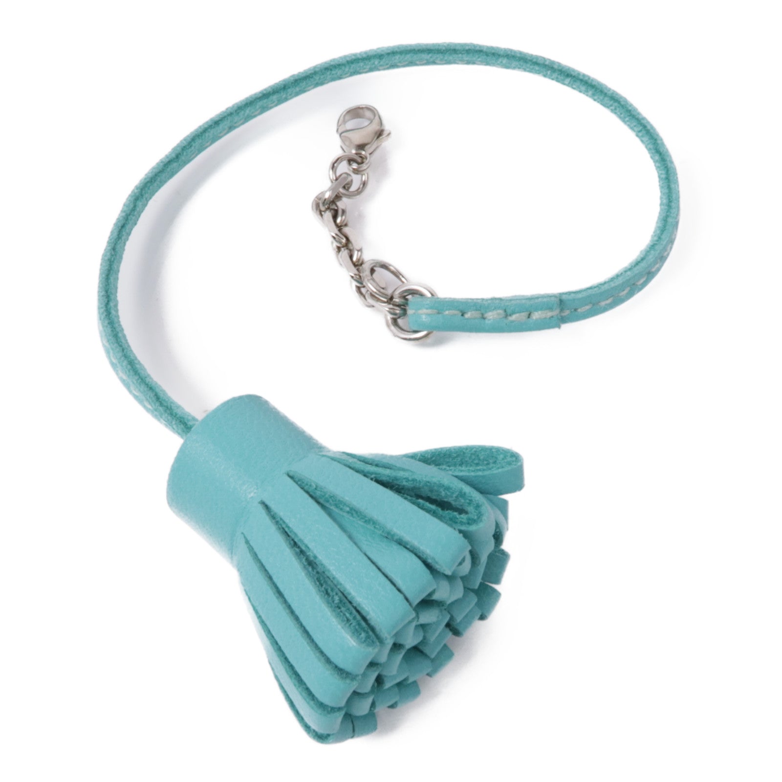 HERMES 皮革Carmencita MM銀扣掛飾Blue
