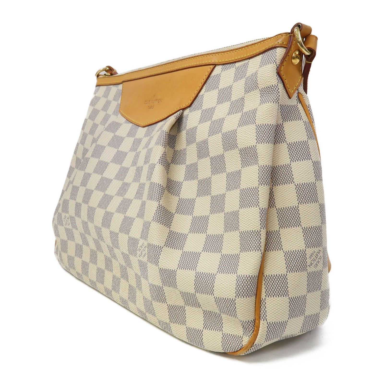 LOUIS VUITTON Damier Azur Siracusa MM金扣肩背袋白色