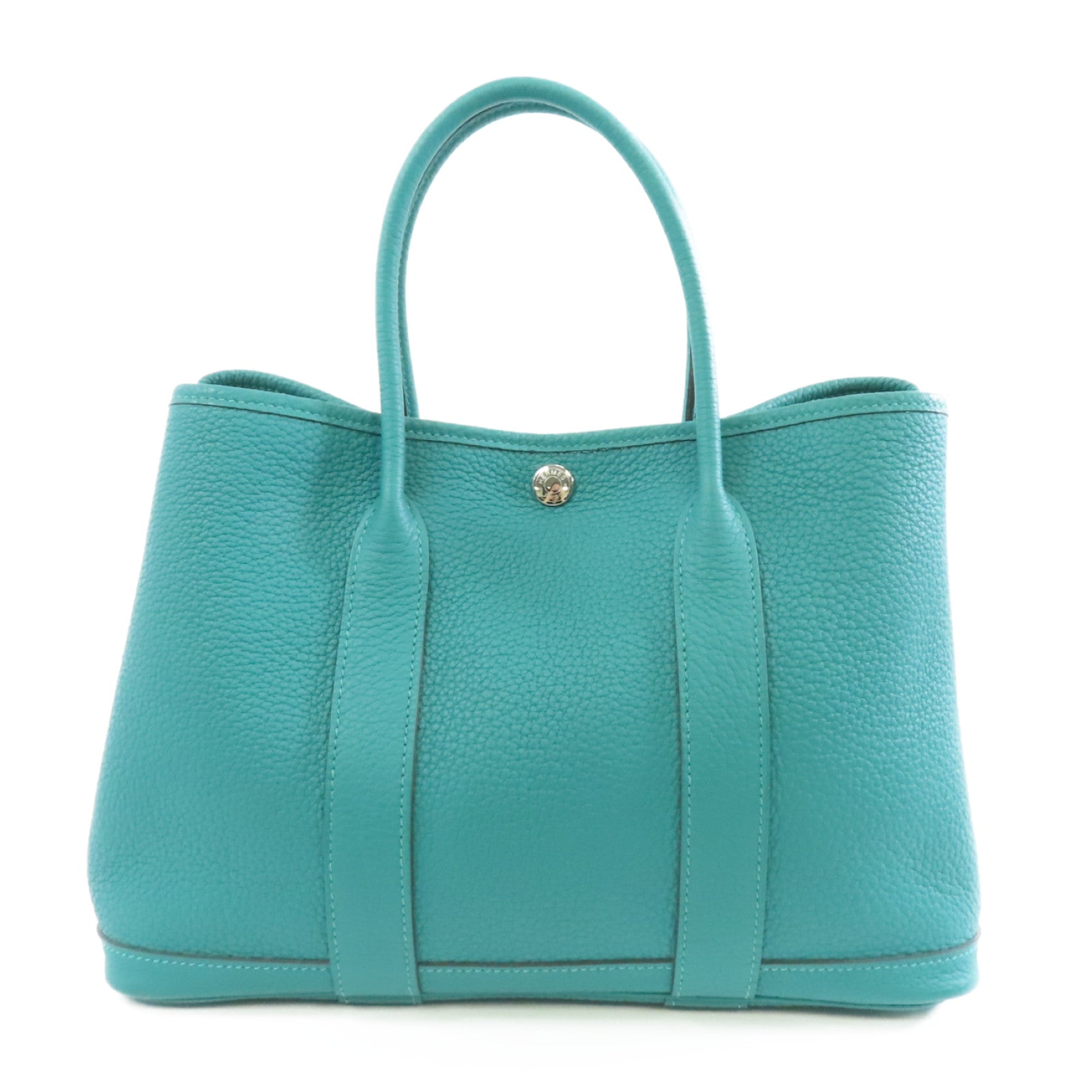 HERMES Negonda皮革Garden Party TPM銀扣手挽袋Vert Jade/綠色