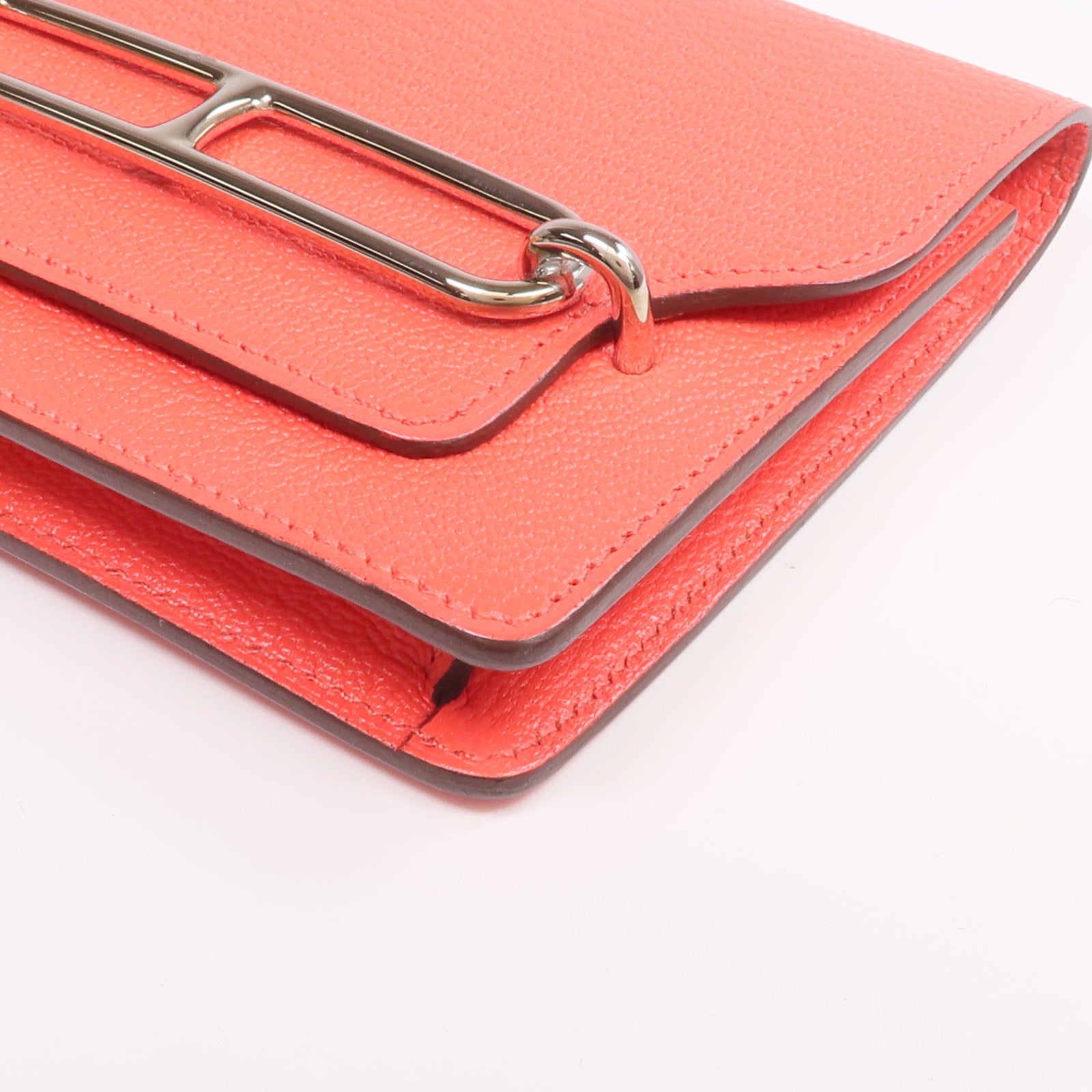 HERMES Chevre皮革Roulis Slim Wallet銀扣錢包Rose Texas