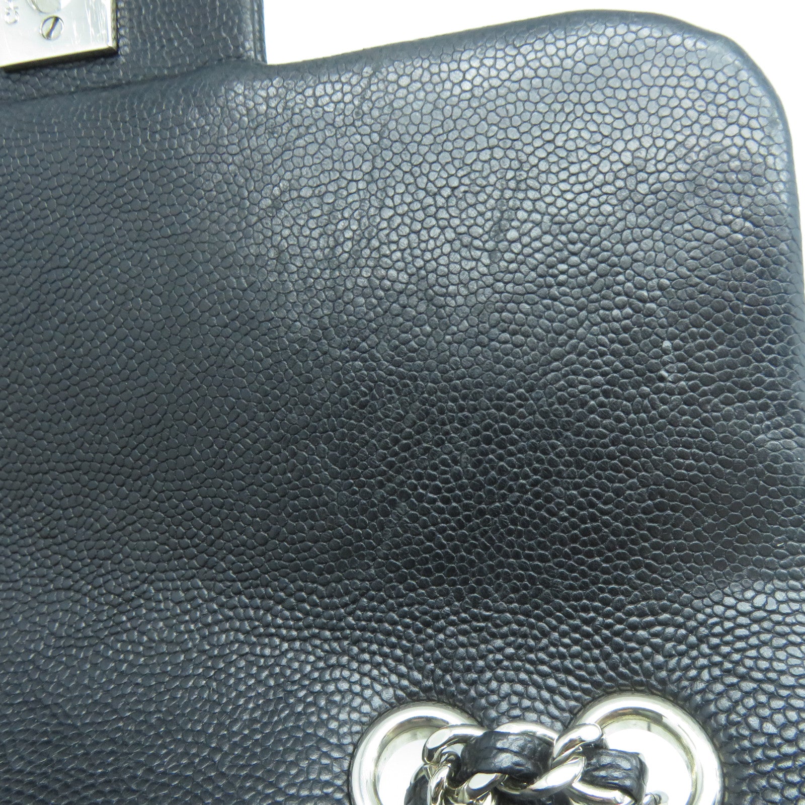 CHANEL 菱格Caviar皮革Chain Shoulder銀扣鏈帶肩背袋黑色