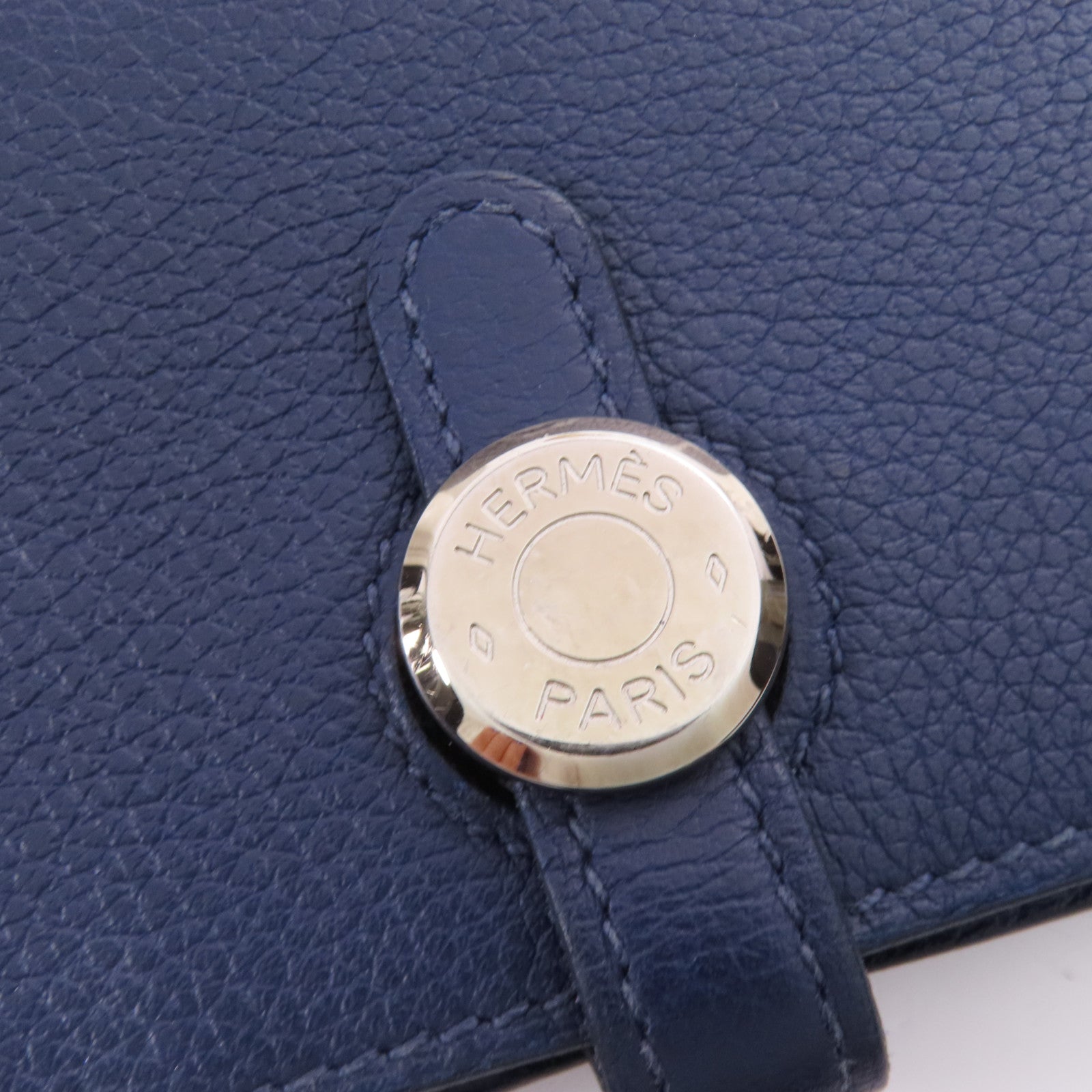 HERMES Clemence皮革Card Case銀扣卡片套Bleu Indigo