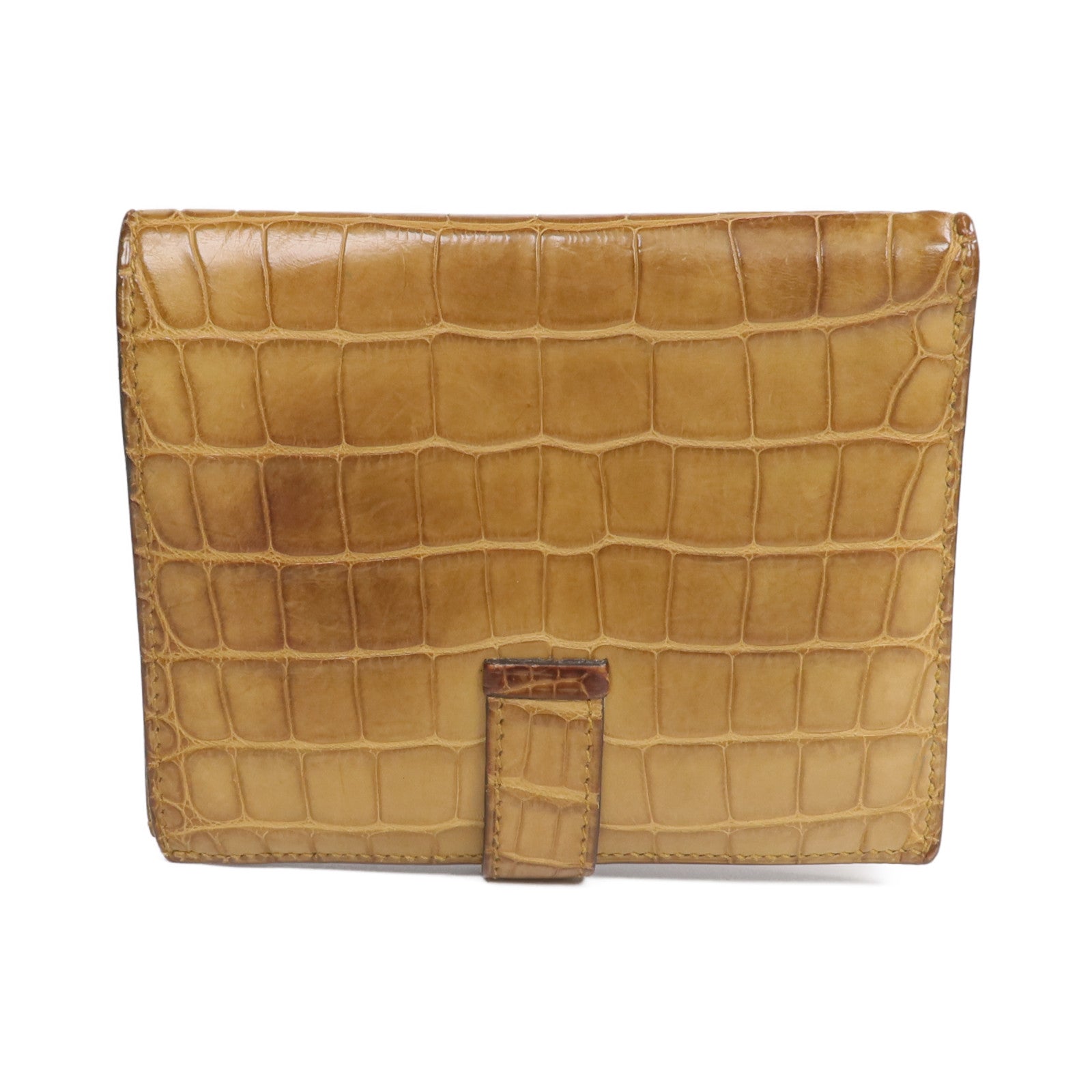 HERMES Alligator Mat皮革Bearn Compact Wallet金扣錢包Sesam