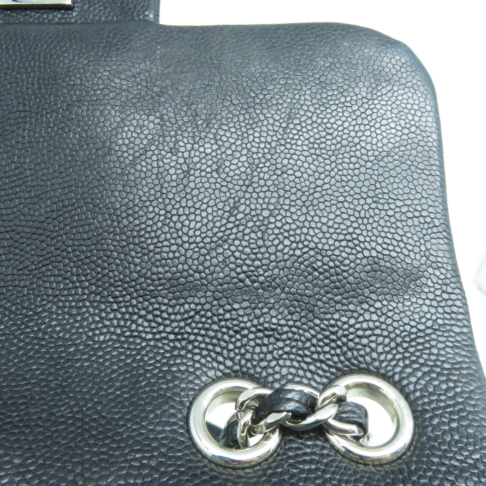 CHANEL 菱格Caviar皮革Chain Shoulder銀扣鏈帶肩背袋黑色
