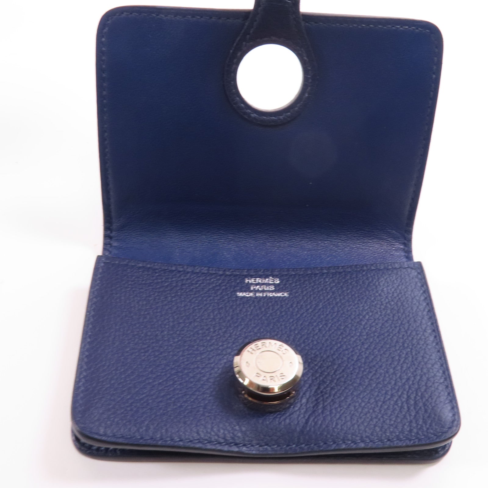 HERMES Clemence皮革Card Case銀扣卡片套Bleu Indigo