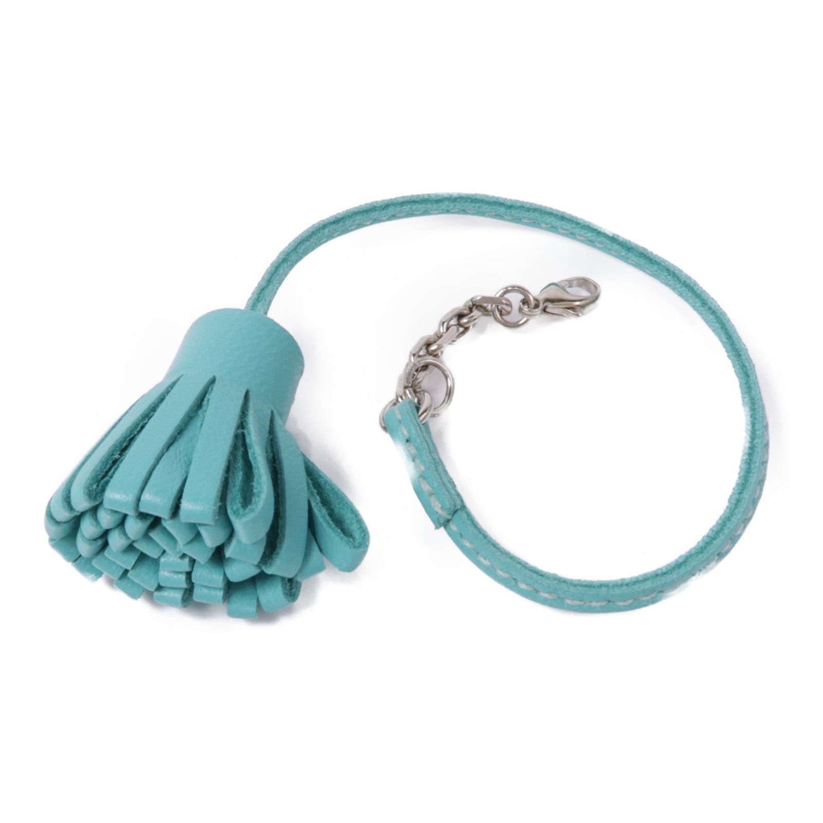 HERMES 皮革Carmencita MM銀扣掛飾Blue