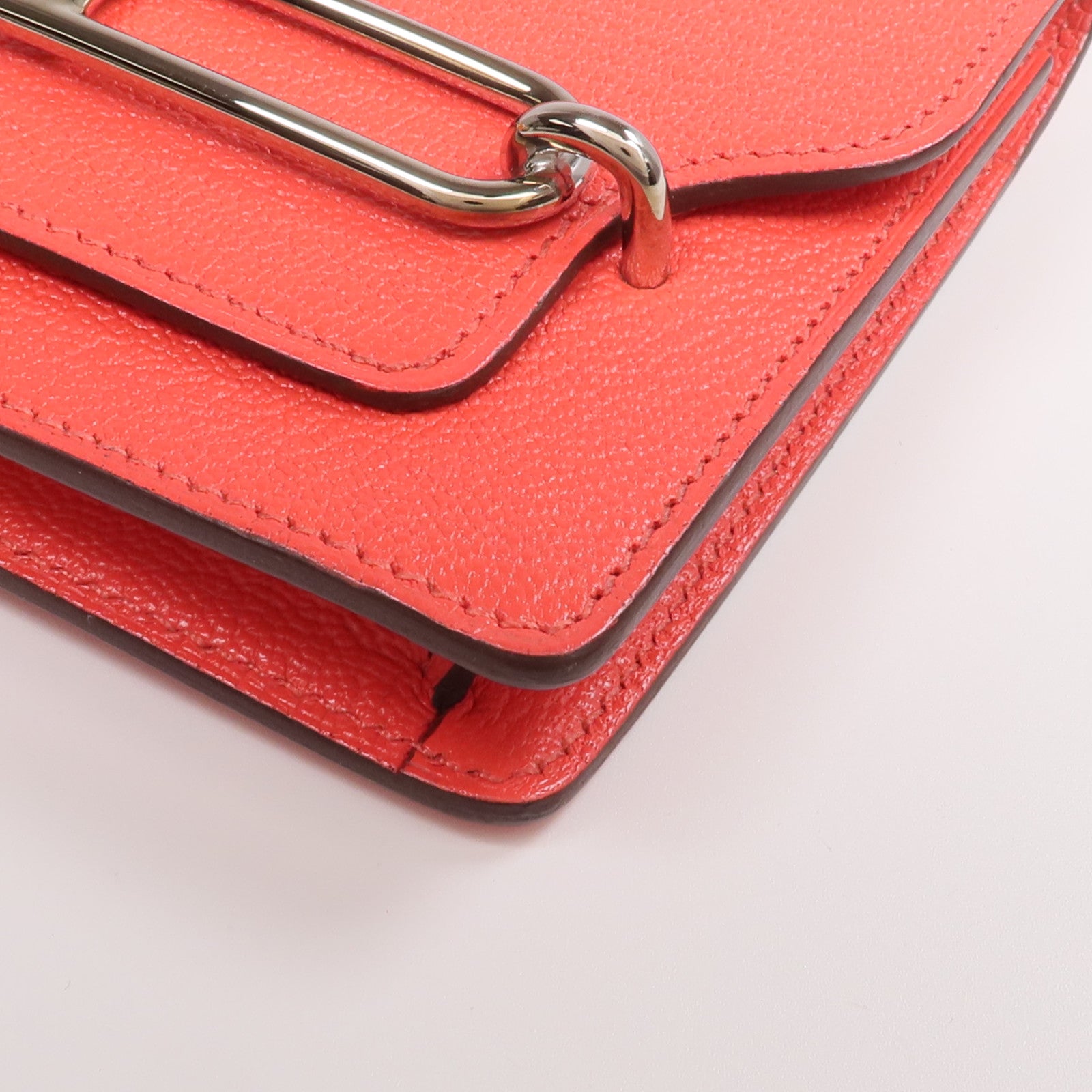 HERMES Chevre皮革Roulis Slim Wallet銀扣錢包Rose Texas