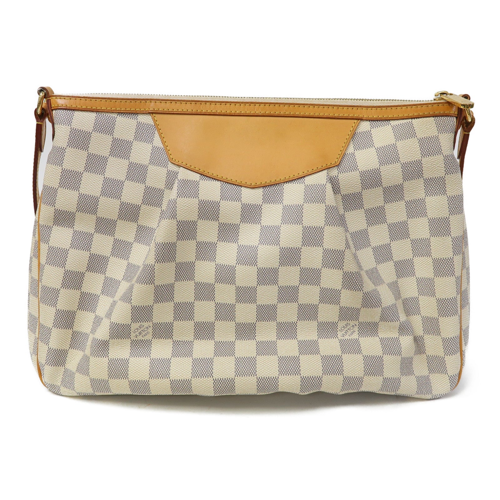 LOUIS VUITTON Damier Azur Siracusa MM金扣肩背袋白色