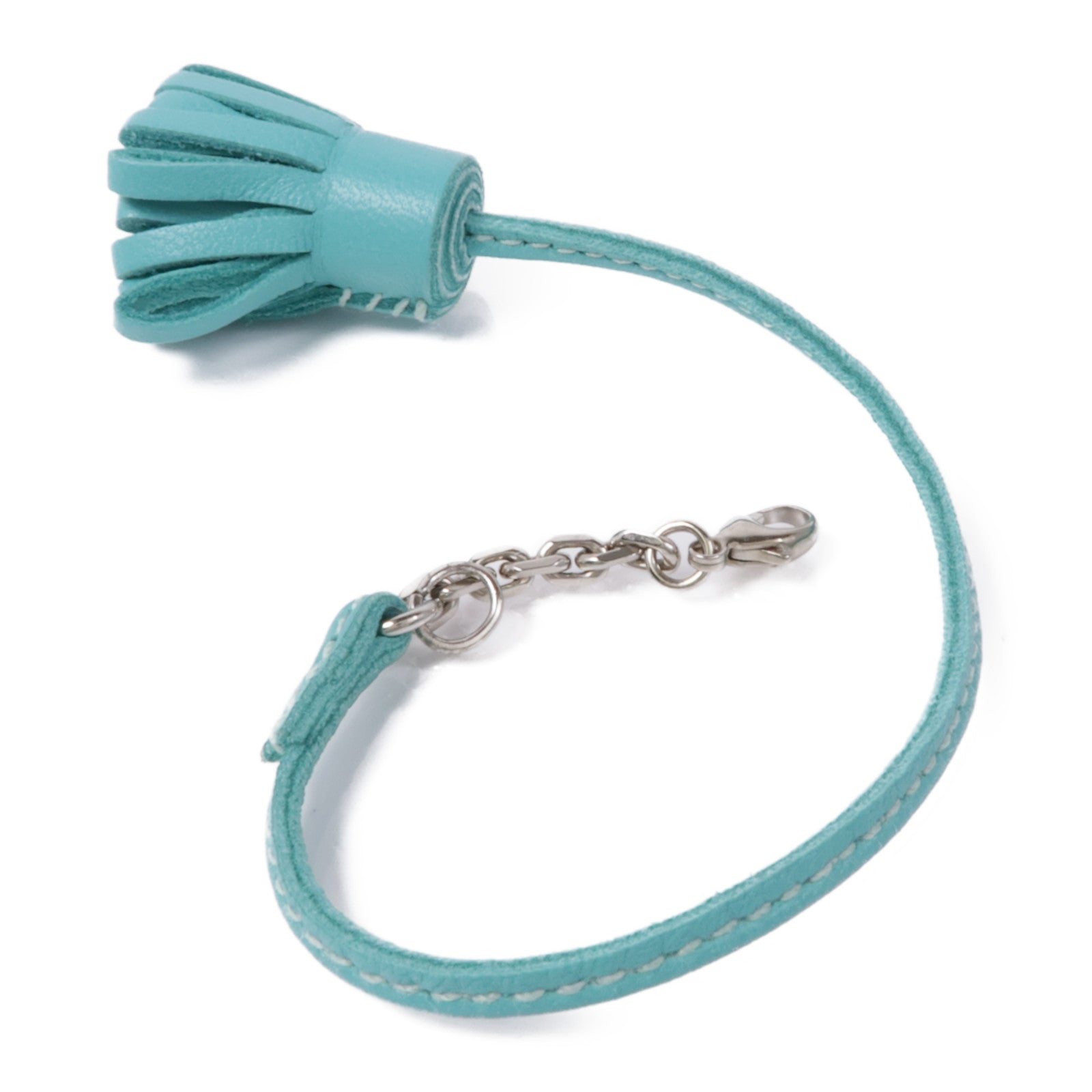 HERMES 皮革Carmencita MM銀扣掛飾Blue