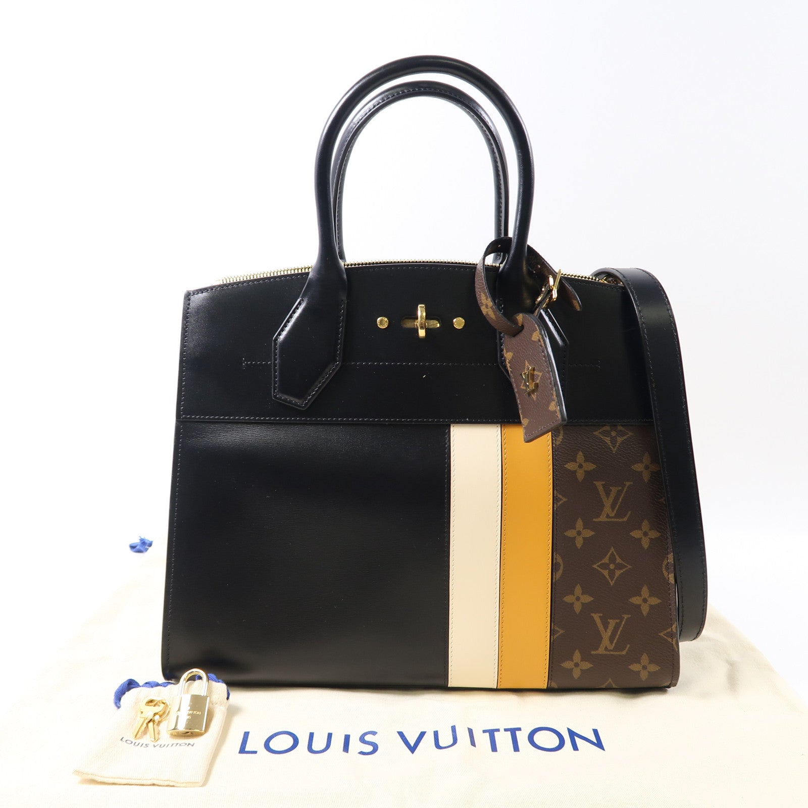 LOUIS VUITTON Monogram City Steamer MM金扣手挽肩背兩用袋黑色/啡色