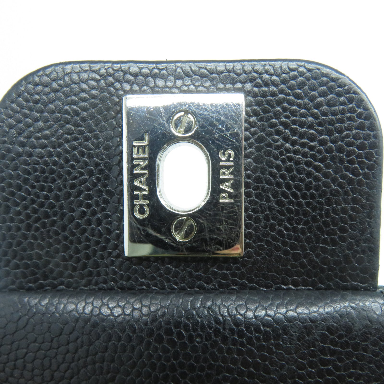CHANEL 菱格Caviar皮革Chain Shoulder銀扣鏈帶肩背袋黑色