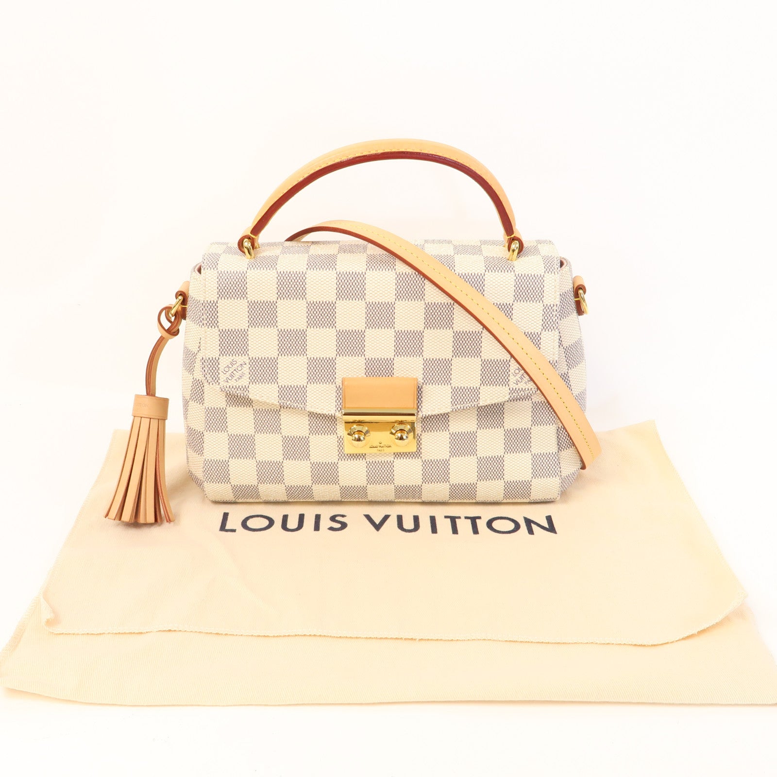 LOUIS VUITTON Damier Azur Croisette金扣手挽肩背兩用袋白色