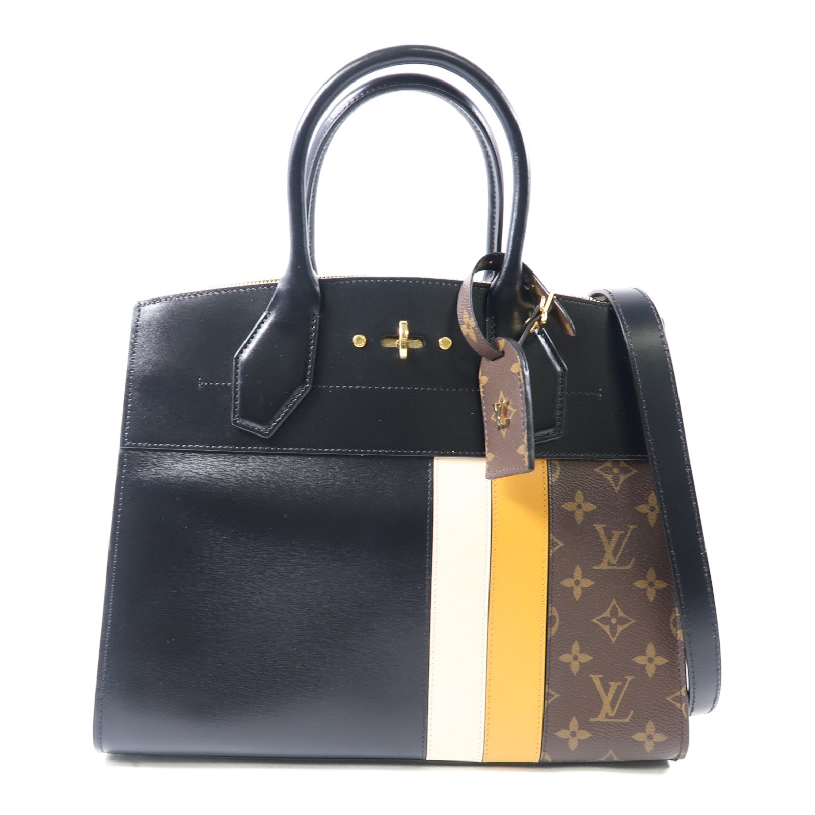 LOUIS VUITTON Monogram City Steamer MM金扣手挽肩背兩用袋黑色/啡色