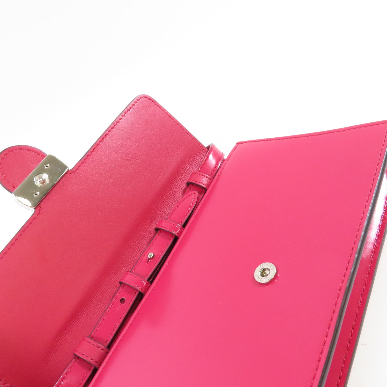 GUCCI 漆皮皮革Wallet On Shoulder Bag金扣肩背袋紫粉色