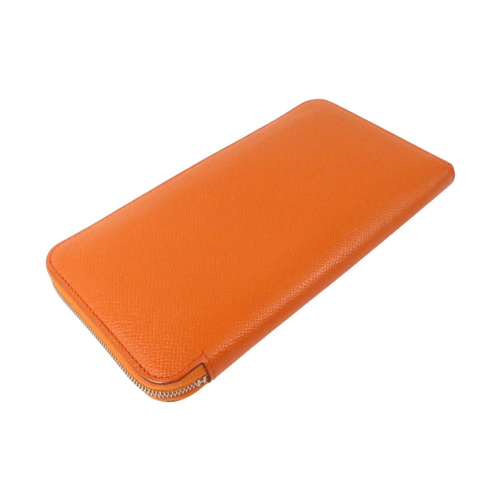 HERMES Epsom皮革Silk In Long Wallet銀扣長錢包Orange