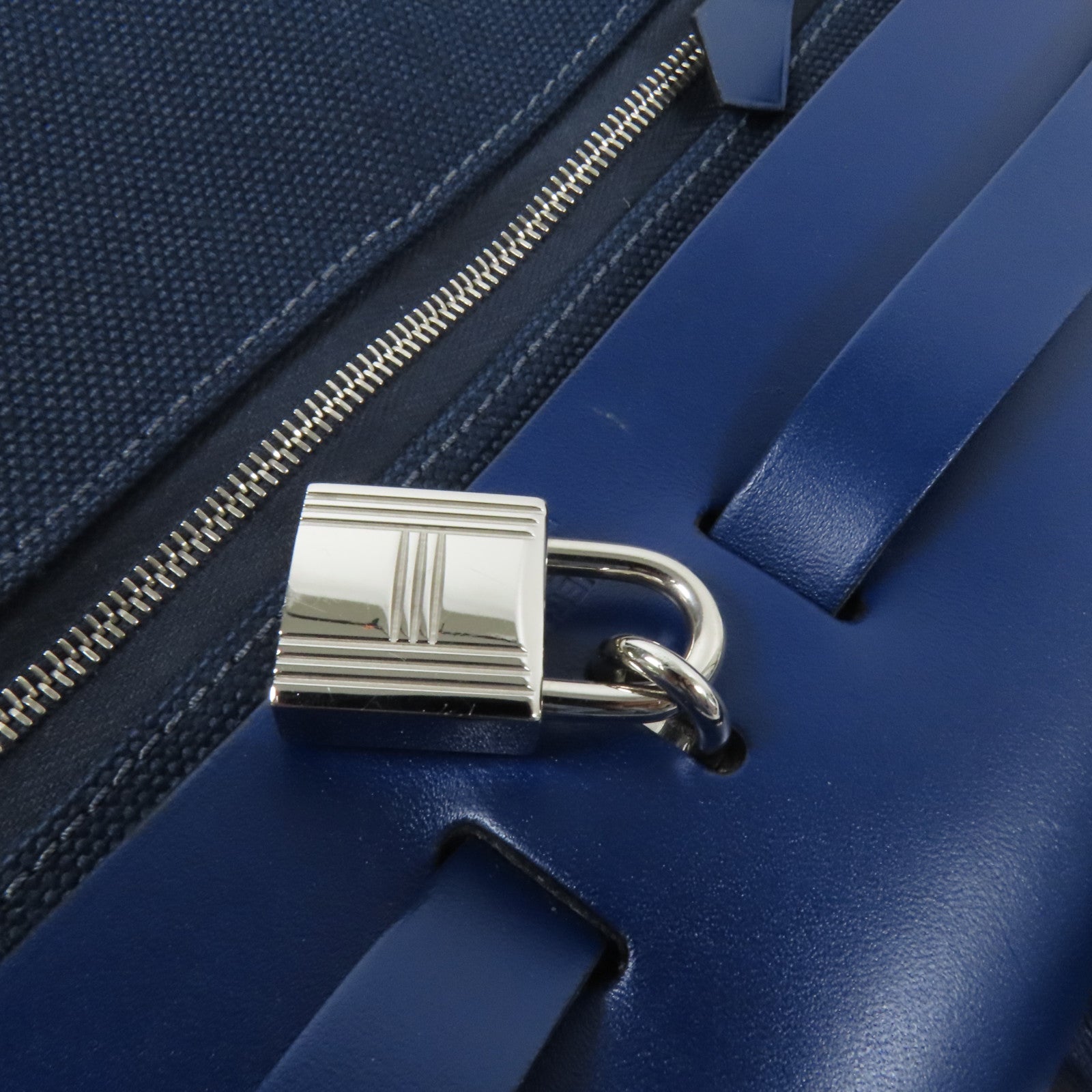 HERMES 帆布Herbag PM銀扣手挽肩背兩用袋Maue/Bleu
